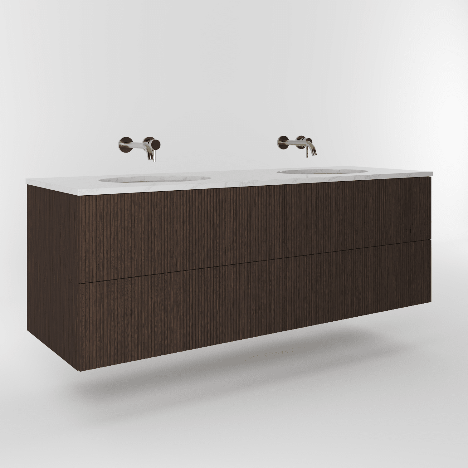 The Reeded | Undermounted | Oak Double Vanity 1600mm | Dark Roast - Mockridge Design