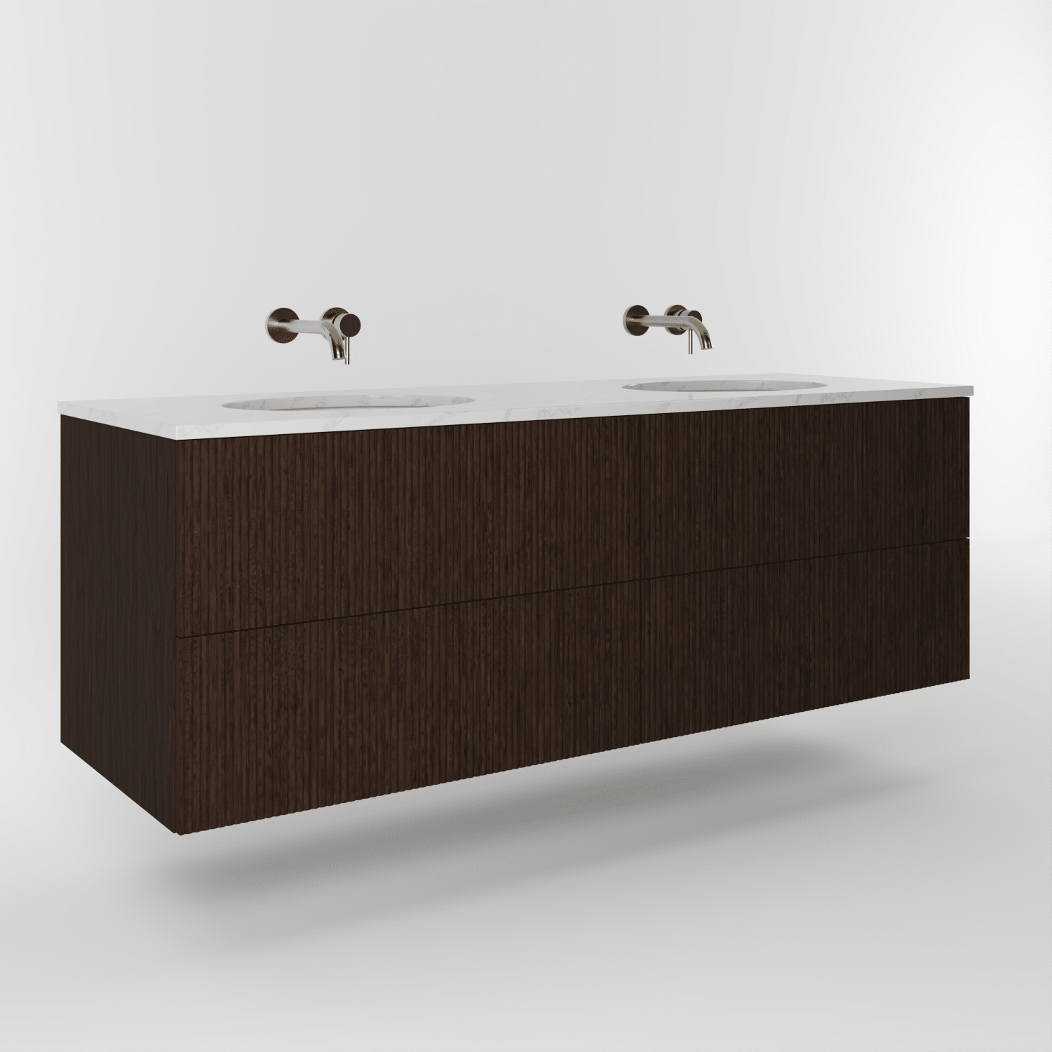 The Reeded | Undermounted | Oak Double Vanity 1600mm | Espresso - Mockridge Design