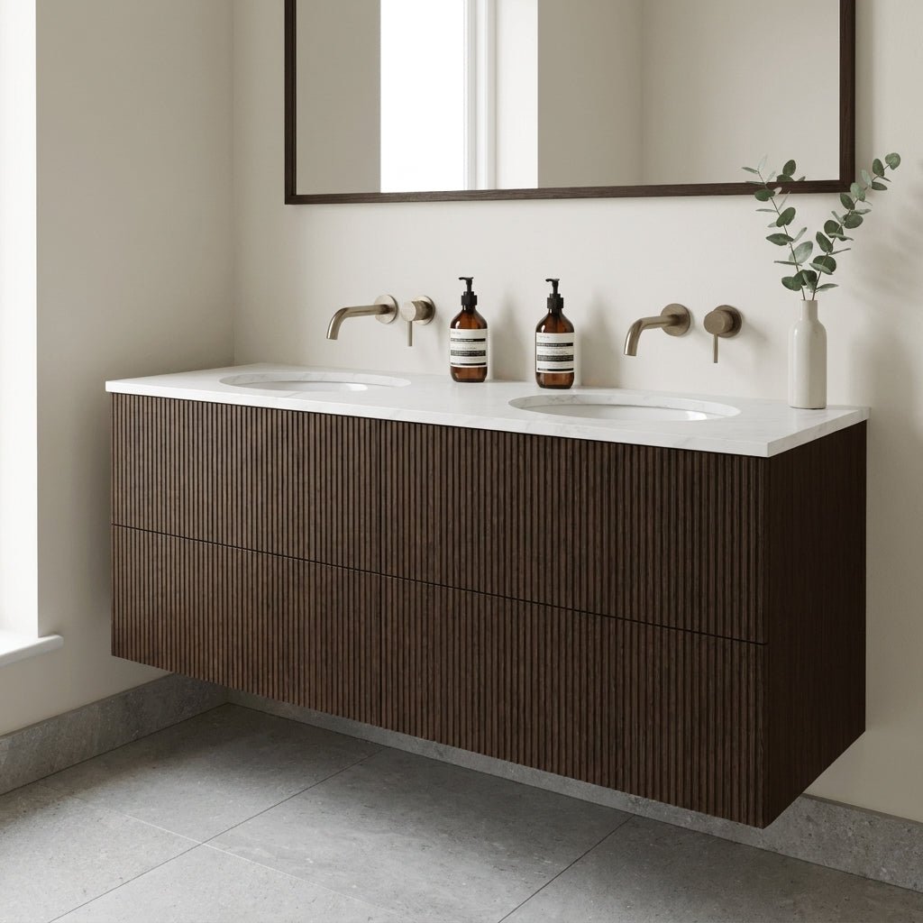 The Reeded | Undermounted | Oak Double Vanity 1600mm | Espresso - Mockridge Design