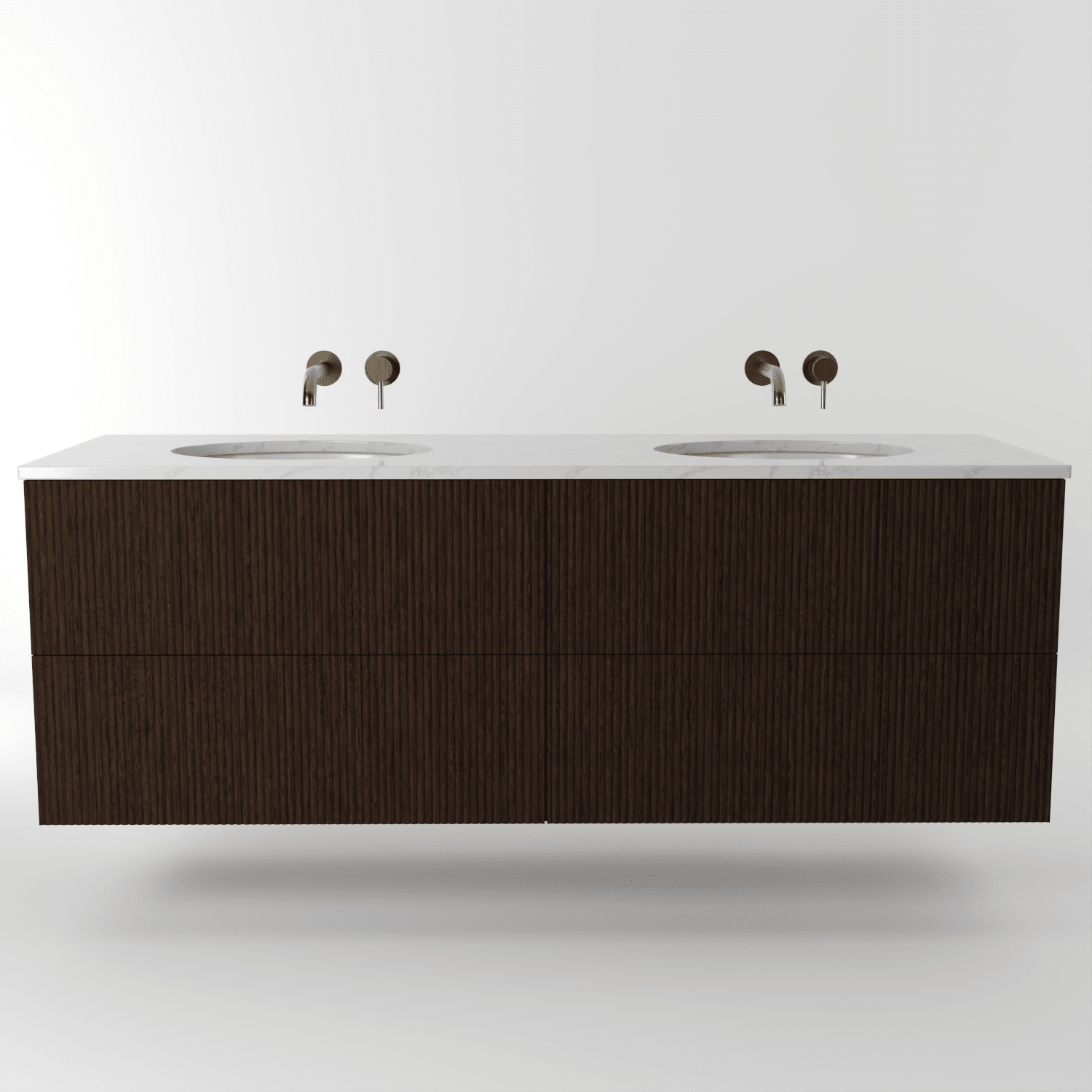 The Reeded | Undermounted | Oak Double Vanity 1600mm | Espresso - Mockridge Design