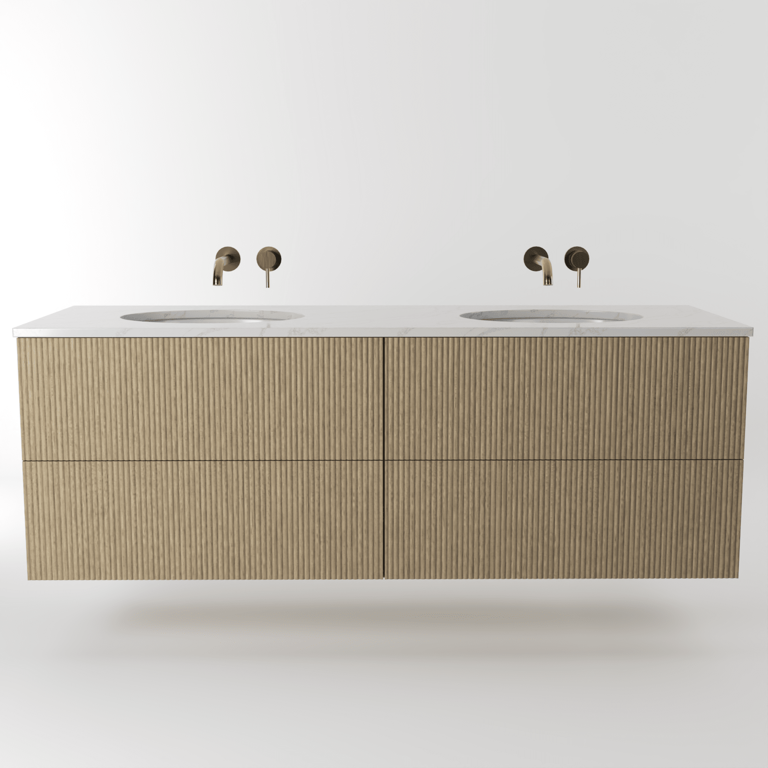 The Reeded | Undermounted | Oak Double Vanity 1600mm | Macchiato - Mockridge Design
