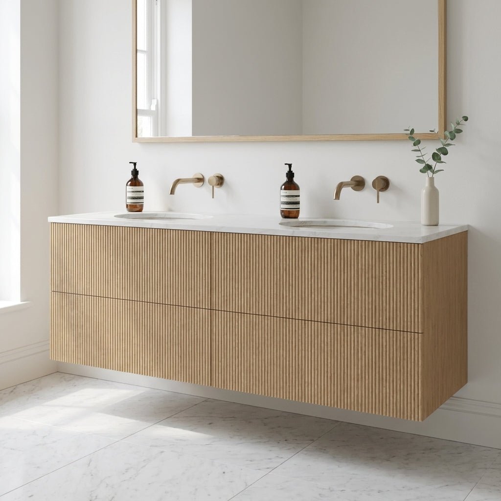 The Reeded | Undermounted | Oak Double Vanity 1600mm | Natural - Mockridge Design
