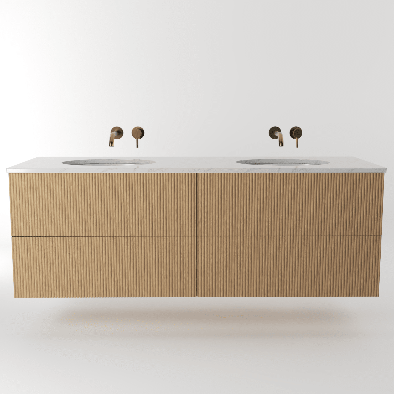 The Reeded | Undermounted | Oak Double Vanity 1600mm | Natural - Mockridge Design
