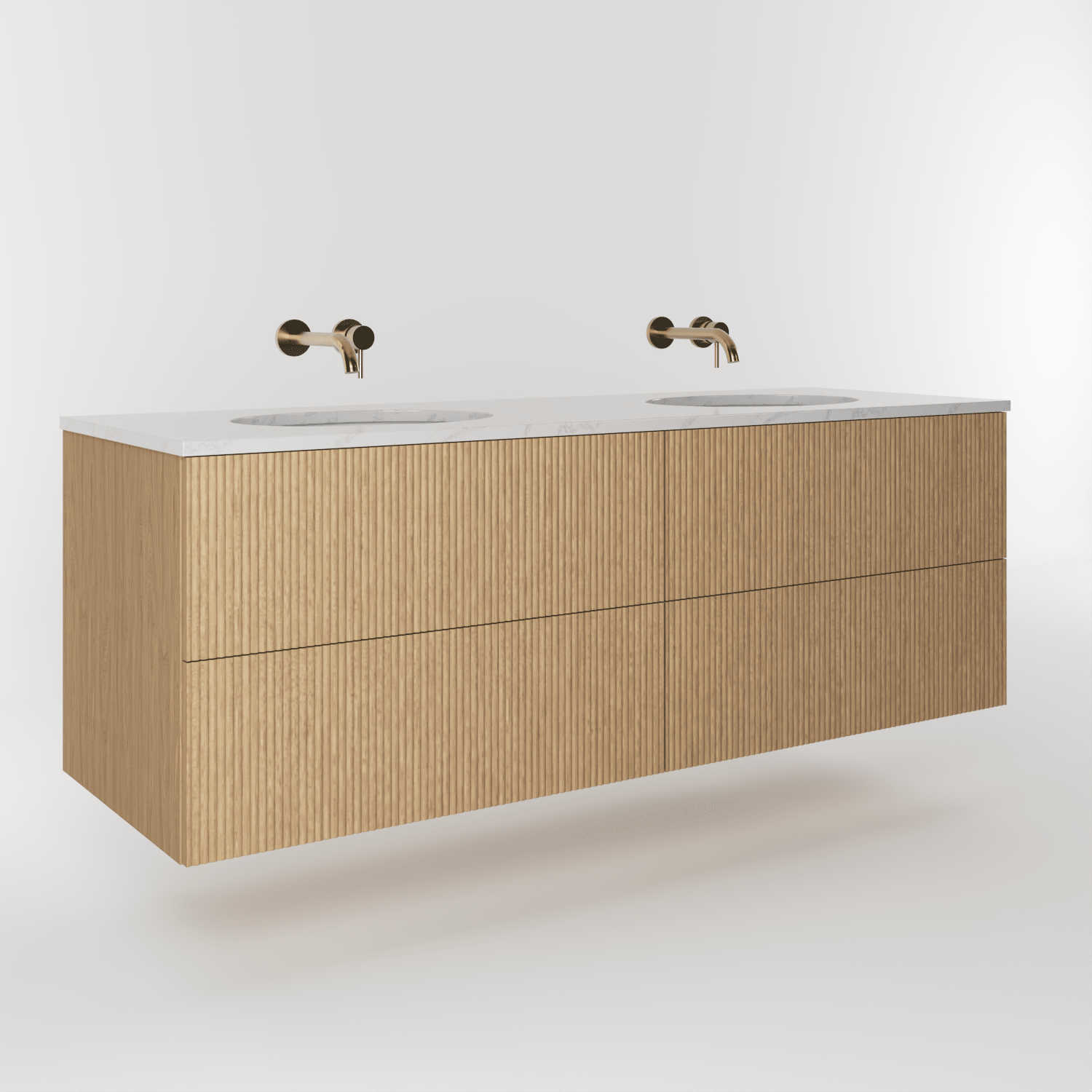 The Reeded | Undermounted | Oak Double Vanity 1600mm | Natural - Mockridge Design