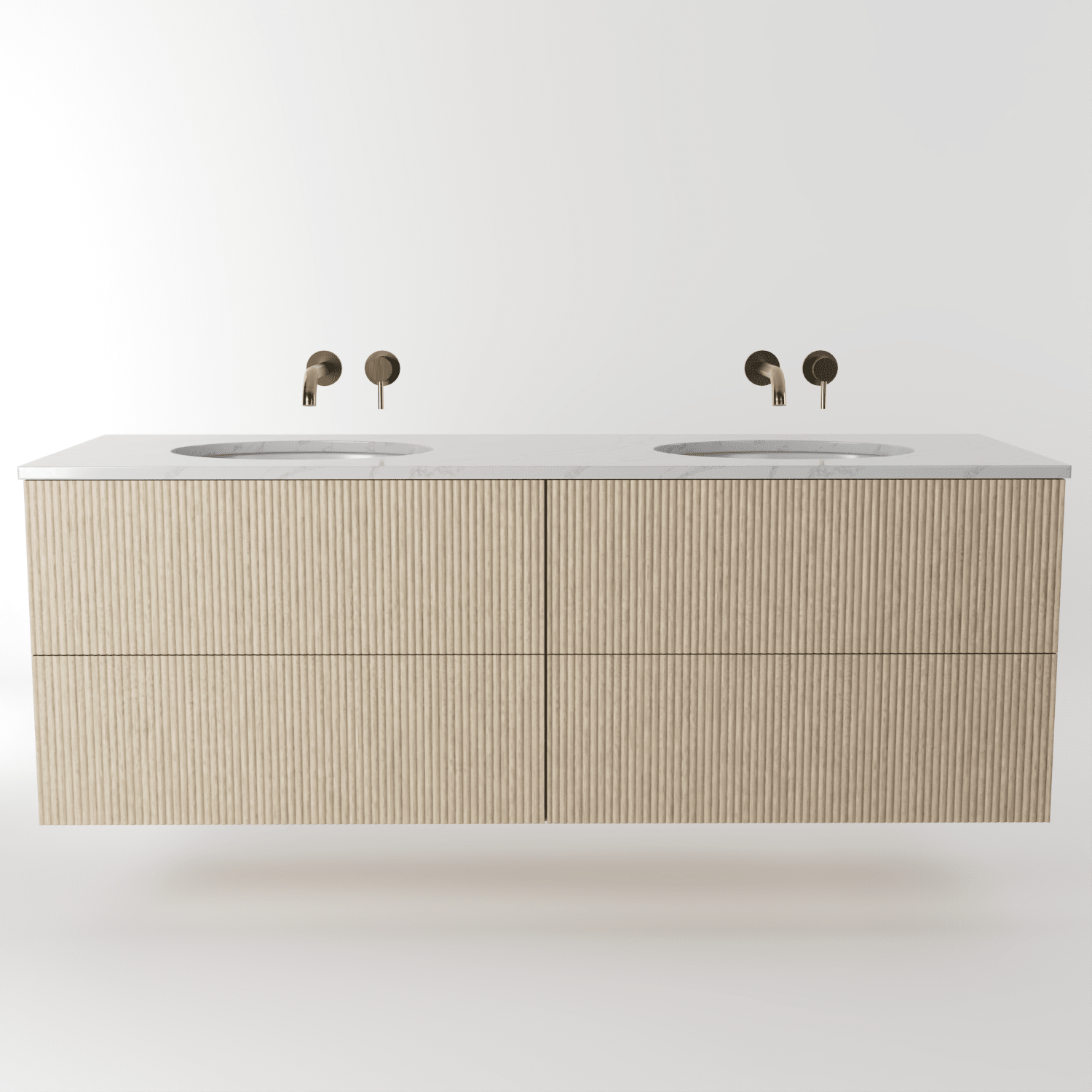 The Reeded | Undermounted | Oak Double Vanity 1600mm | White - Mockridge Design