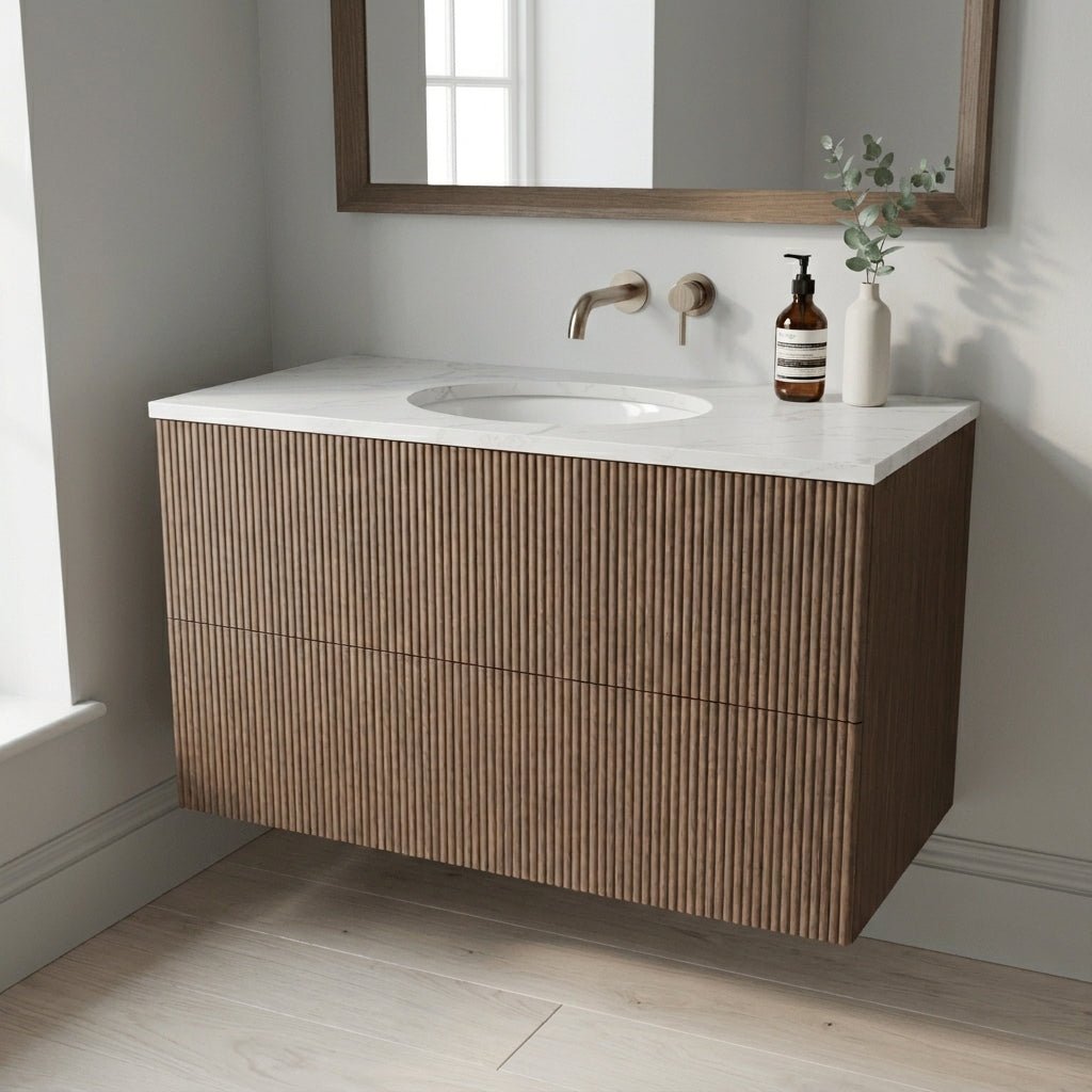The Reeded | Undermounted | Oak Vanity 1000mm | Chocolate - Mockridge Design