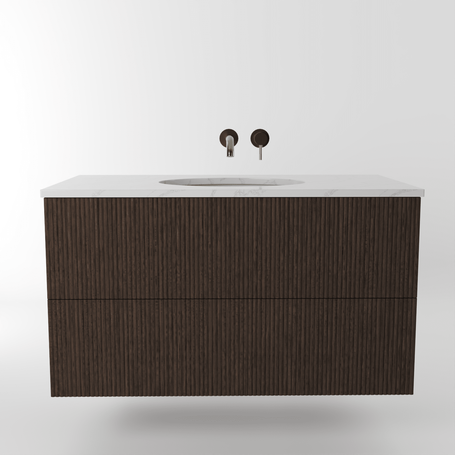 The Reeded | Undermounted | Oak Vanity 1000mm | Dark Roast - Mockridge Design