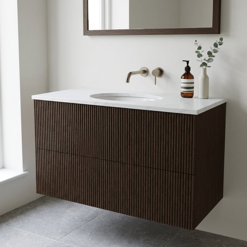 The Reeded | Undermounted | Oak Vanity 1000mm | Espresso - Mockridge Design