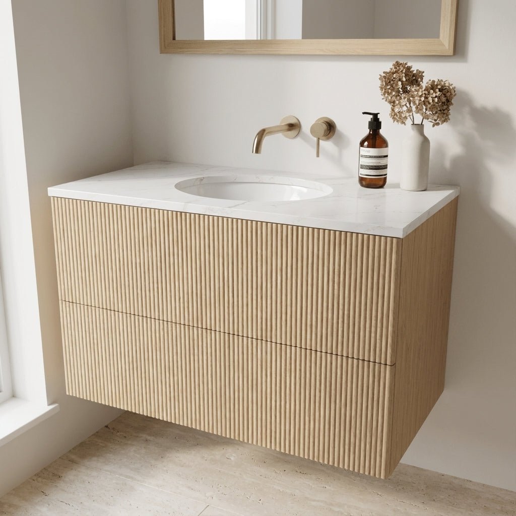 The Reeded | Undermounted | Oak Vanity 1000mm | Smoke 5% - Mockridge Design