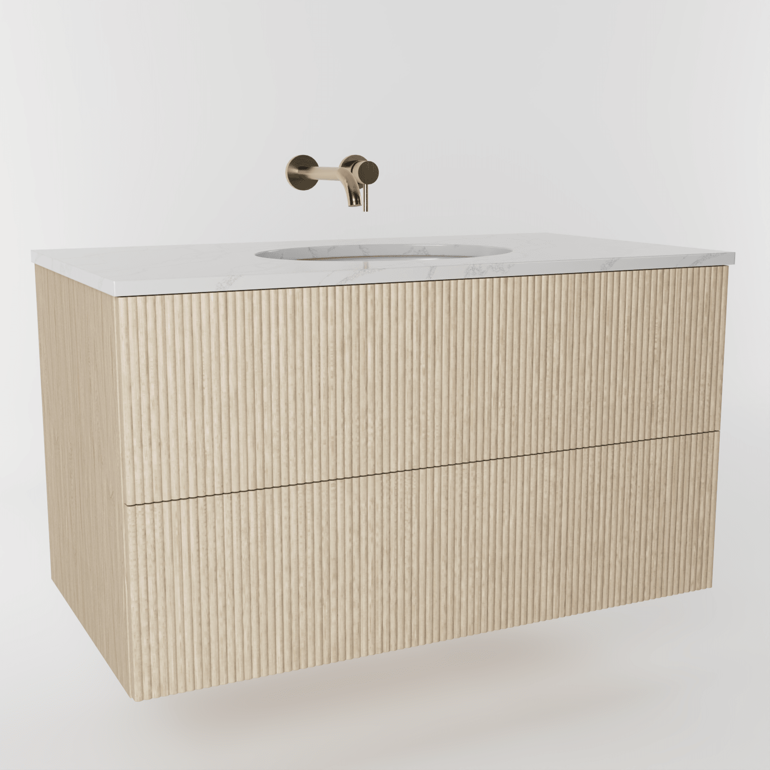 The Reeded | Undermounted | Oak Vanity 1000mm | White - Mockridge Design