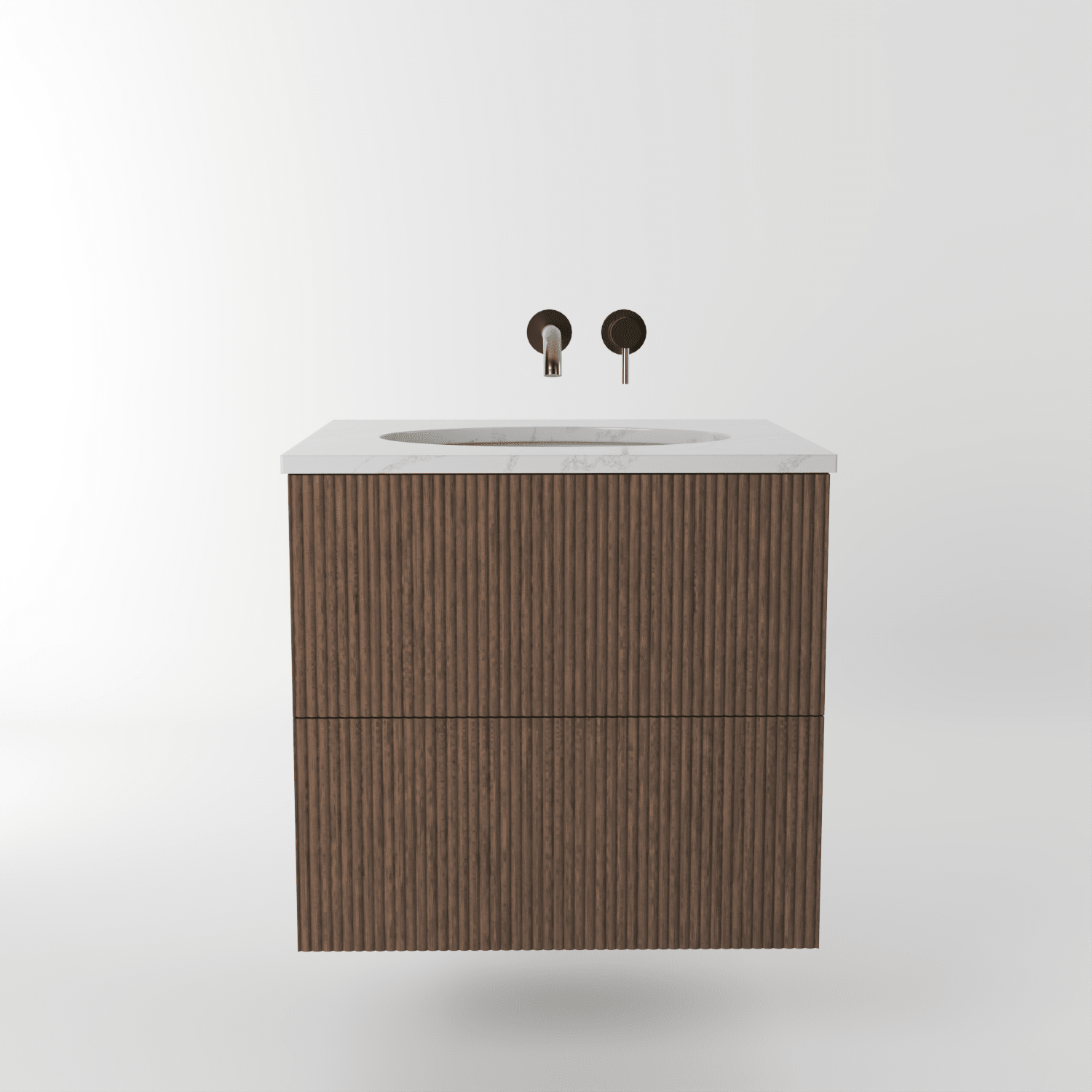 The Reeded | Undermounted | Oak Vanity 600mm | Chocolate - Mockridge Design