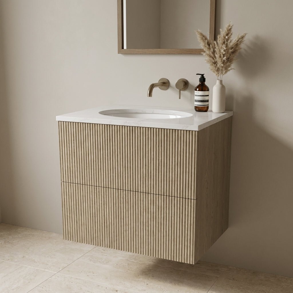 The Reeded | Undermounted | Oak Vanity 600mm | Macchiato - Mockridge Design