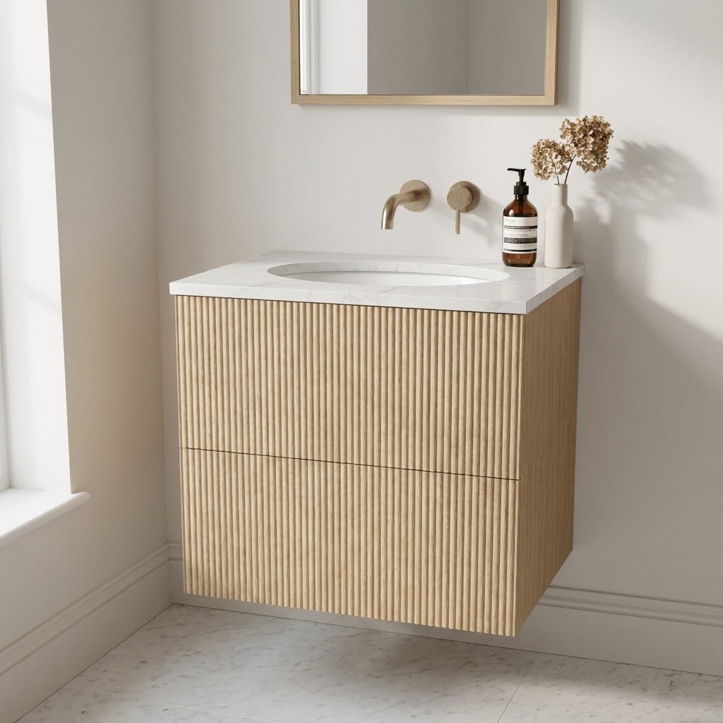 The Reeded | Undermounted | Oak Vanity 600mm | Smoke 5% - Mockridge Design