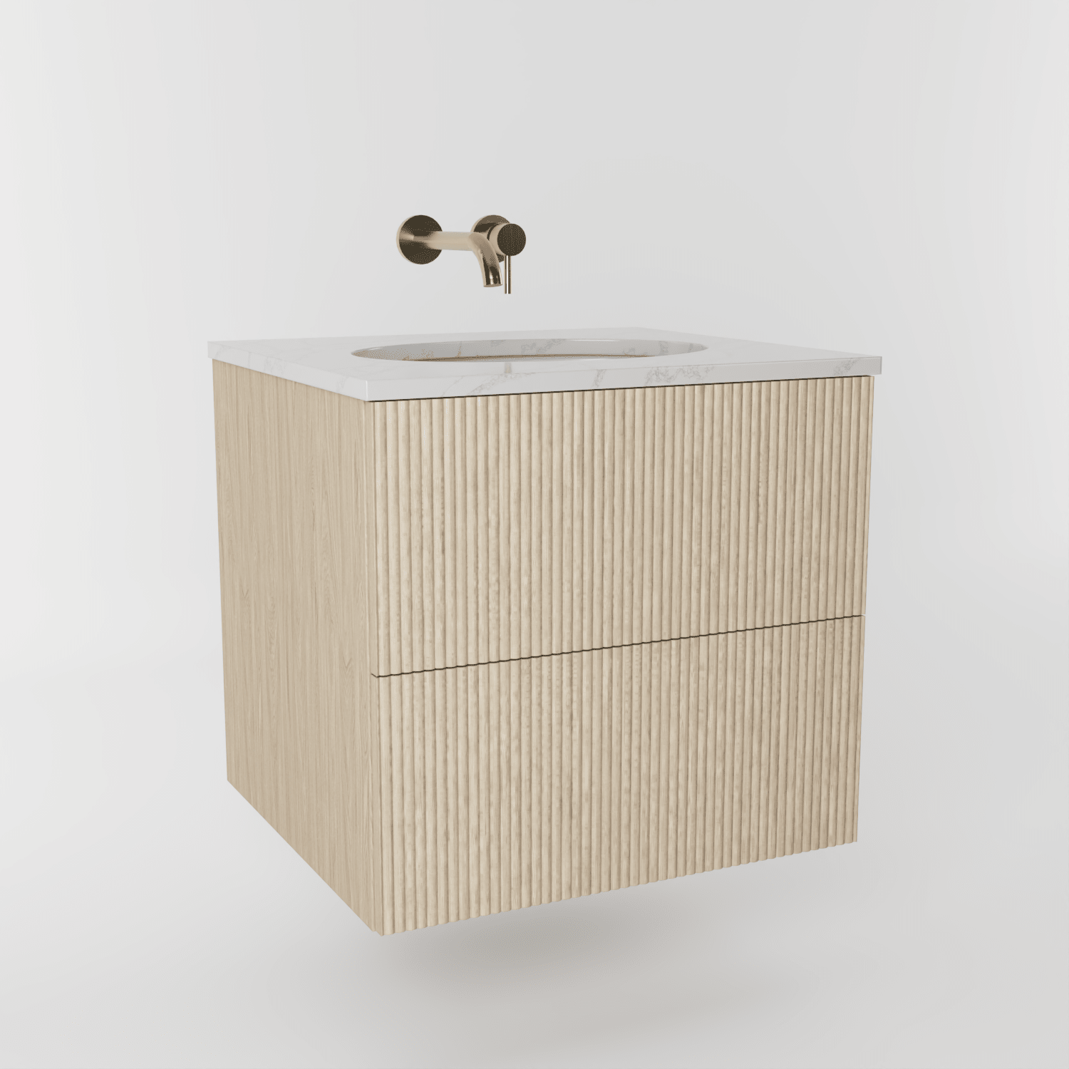 The Reeded | Undermounted | Oak Vanity 600mm | White - Mockridge Design