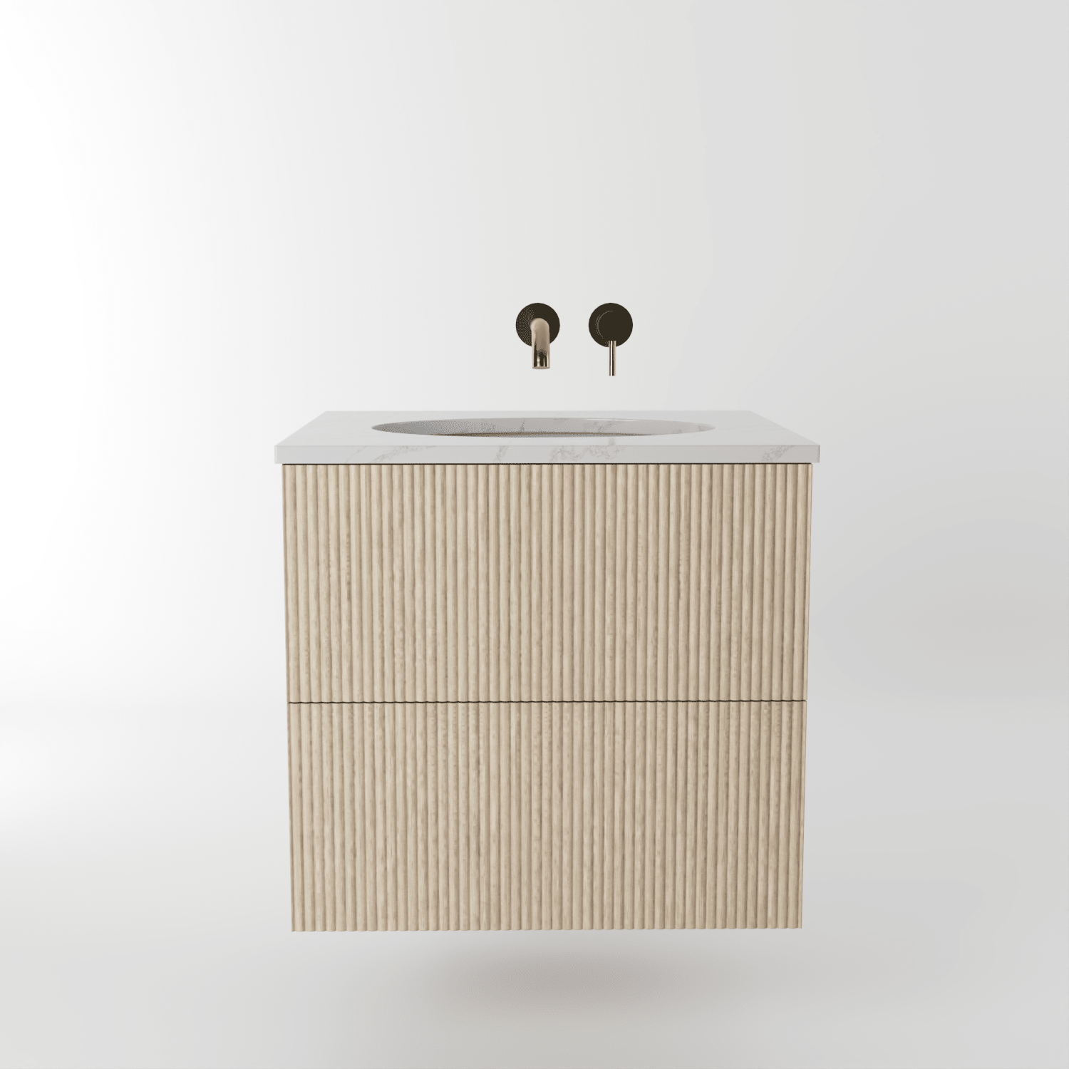 The Reeded | Undermounted | Oak Vanity 600mm | White - Mockridge Design