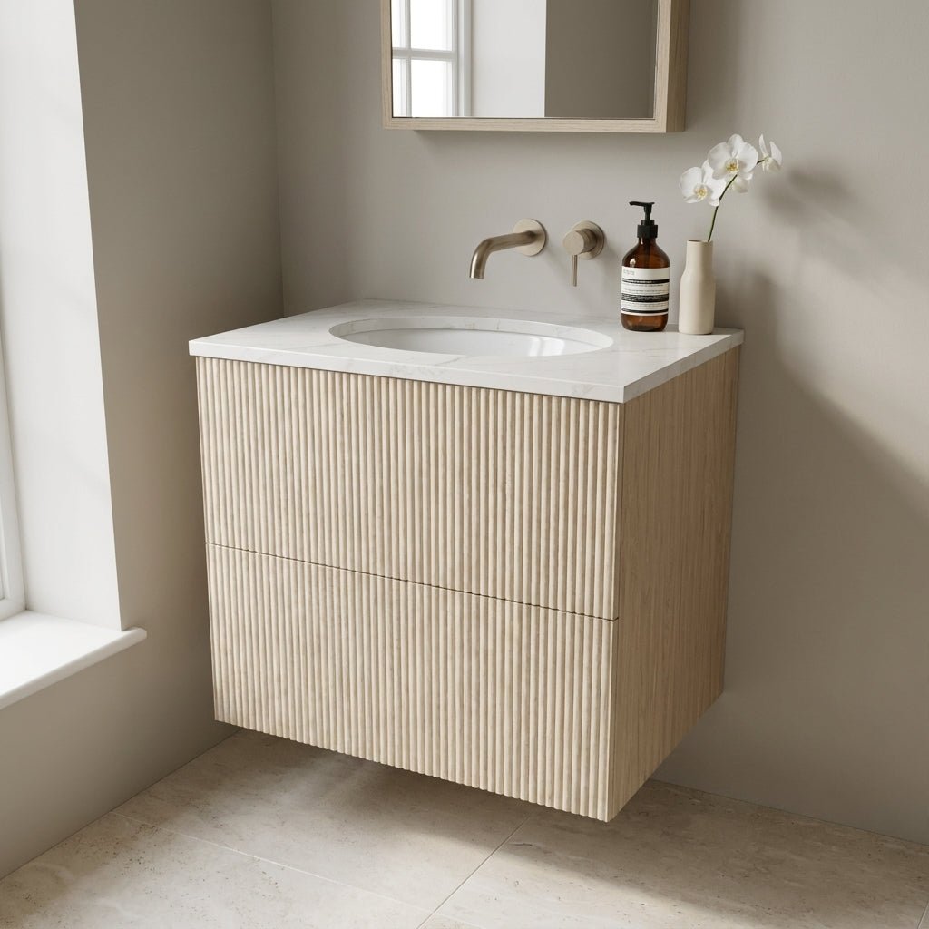 The Reeded | Undermounted | Oak Vanity 600mm | White - Mockridge Design