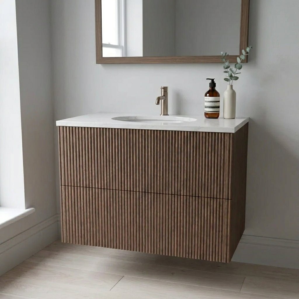The Reeded | Undermounted | Oak Vanity 800mm | Chocolate - Mockridge Design