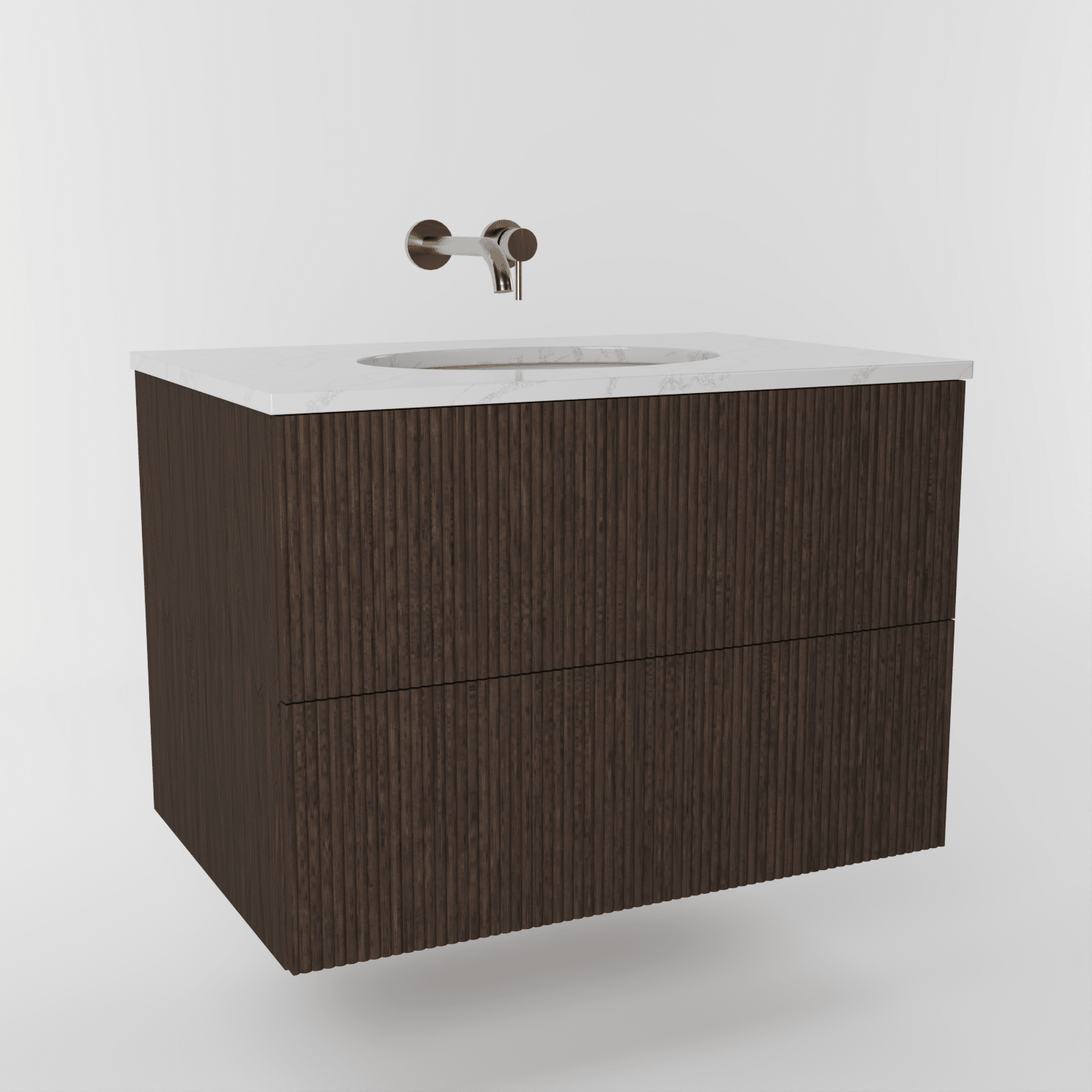 The Reeded | Undermounted | Oak Vanity 800mm | Dark Roast - Mockridge Design