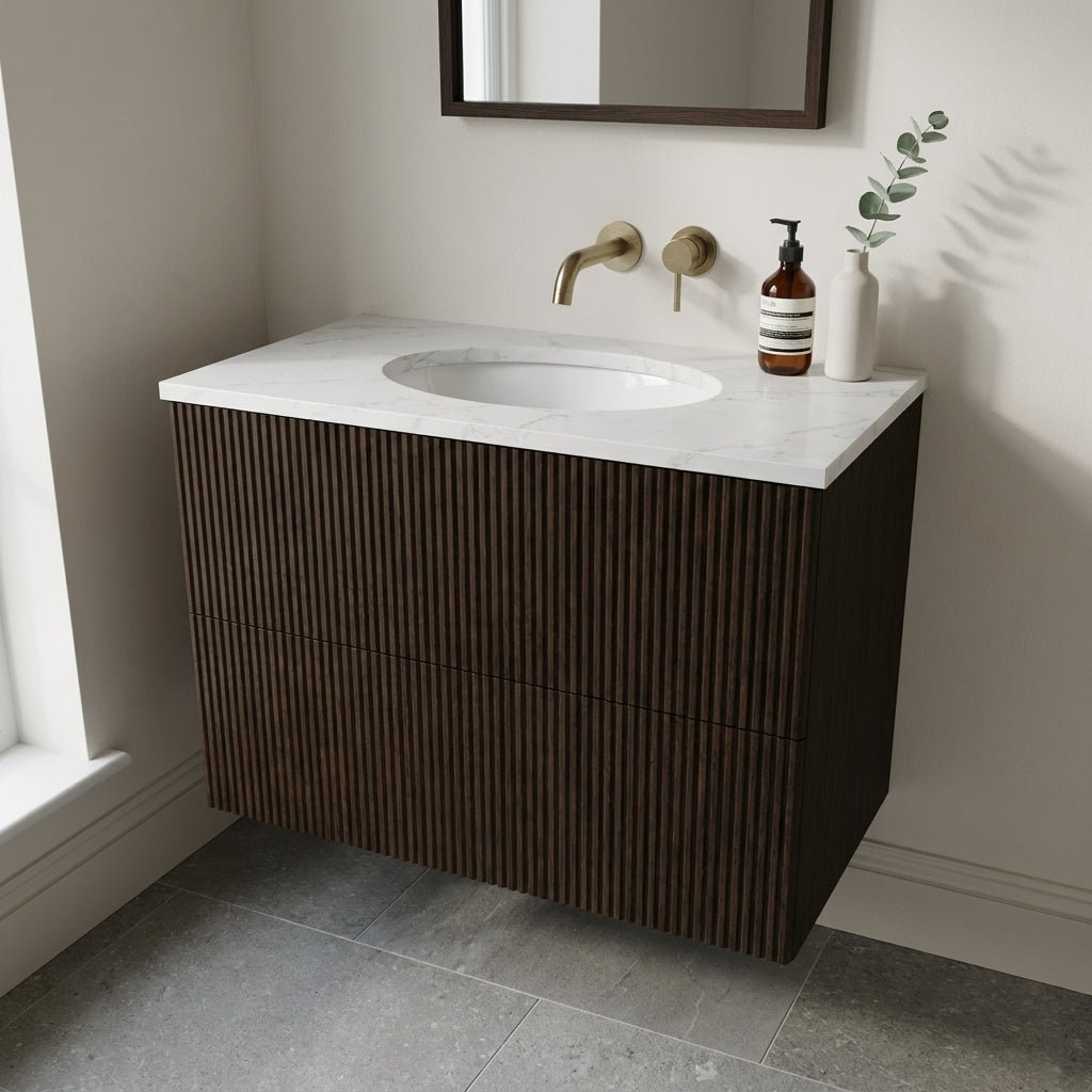 The Reeded | Undermounted | Oak Vanity 800mm | Espresso - Mockridge Design