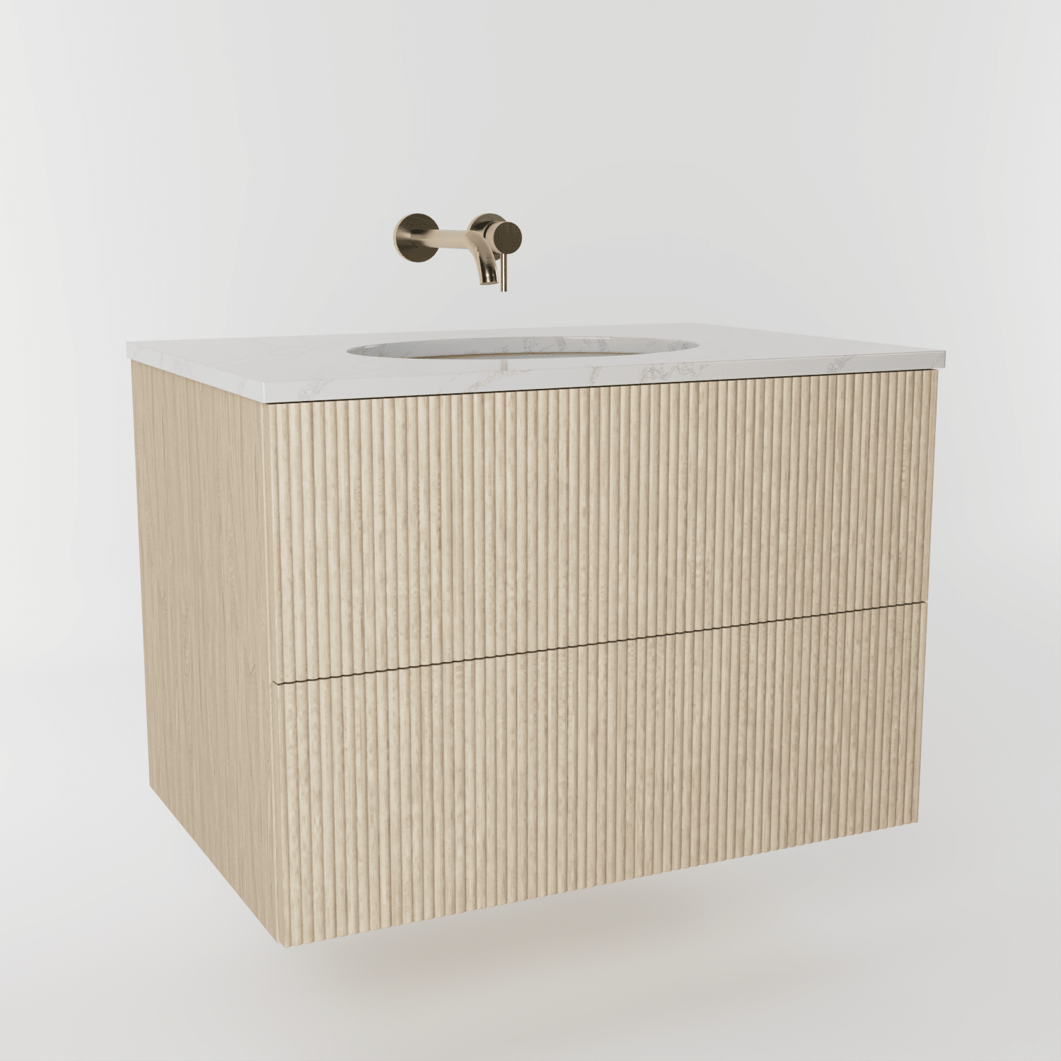 The Reeded | Undermounted | Oak Vanity 800mm | White - Mockridge Design