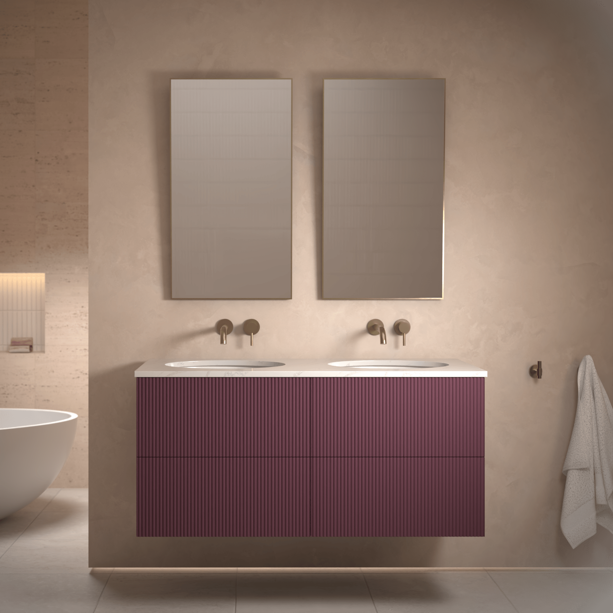 The Reeded | Undermounted | Painted Double Vanity 1200mm Brinjal - Mockridge Design