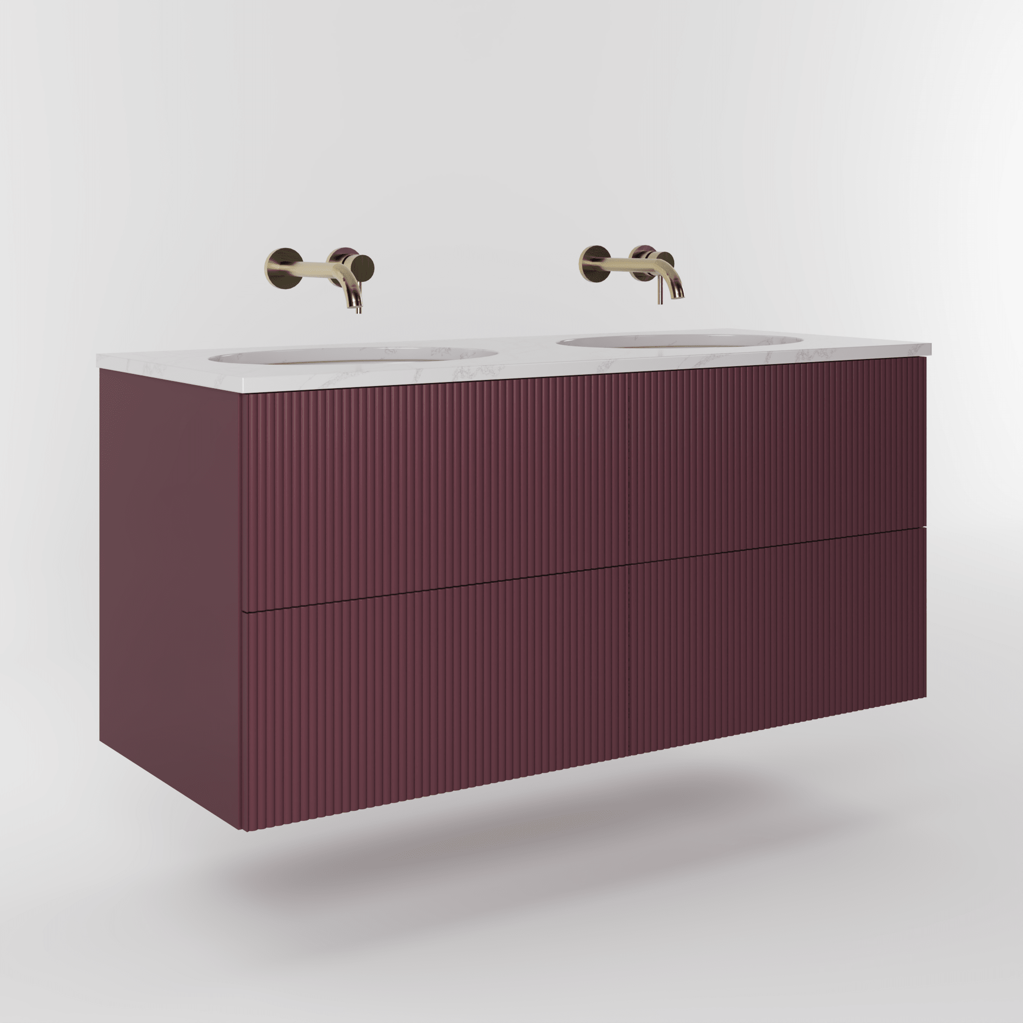 The Reeded | Undermounted | Painted Double Vanity 1200mm Brinjal - Mockridge Design