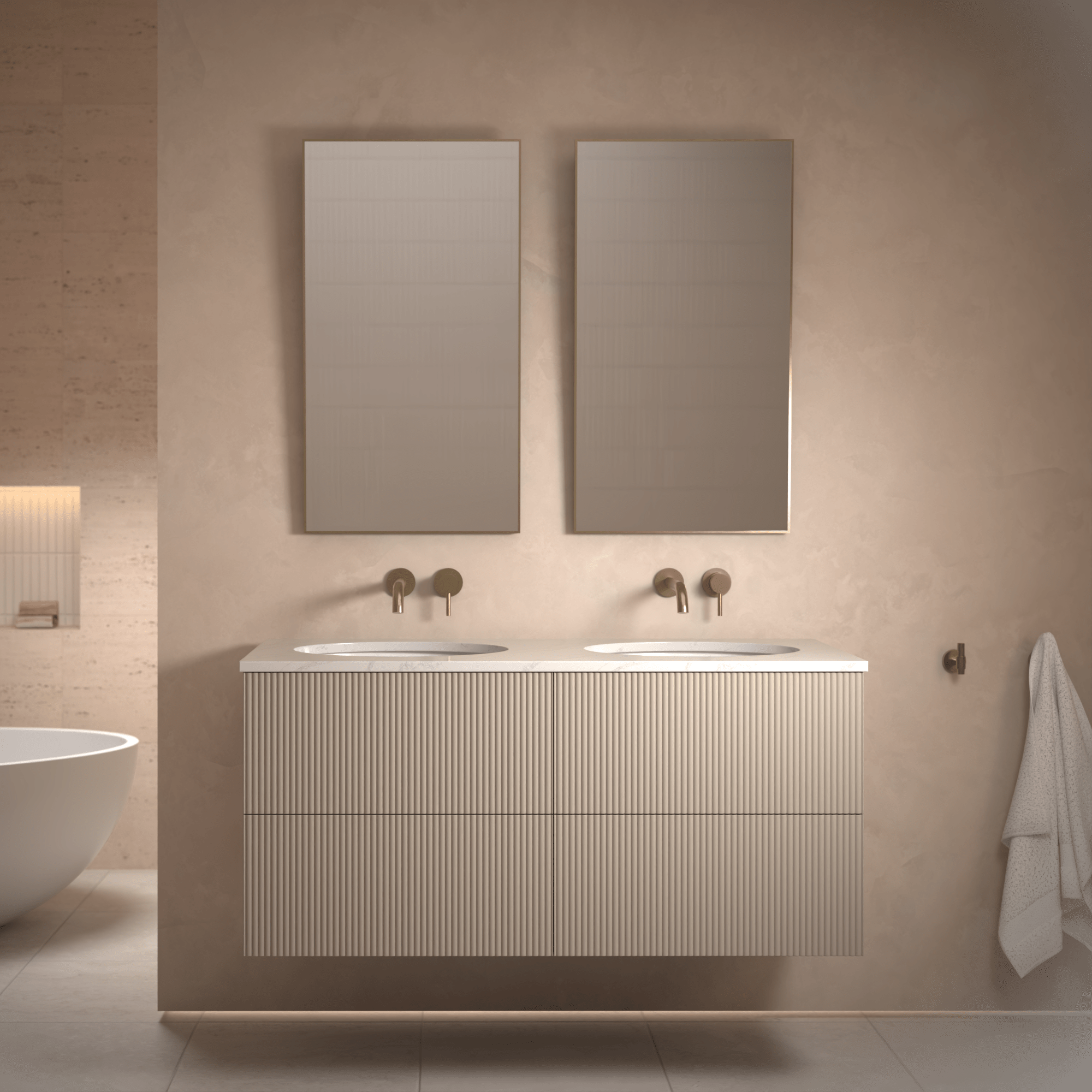 The Reeded | Undermounted | Painted Double Vanity 1200mm Elephants Breath - Mockridge Design