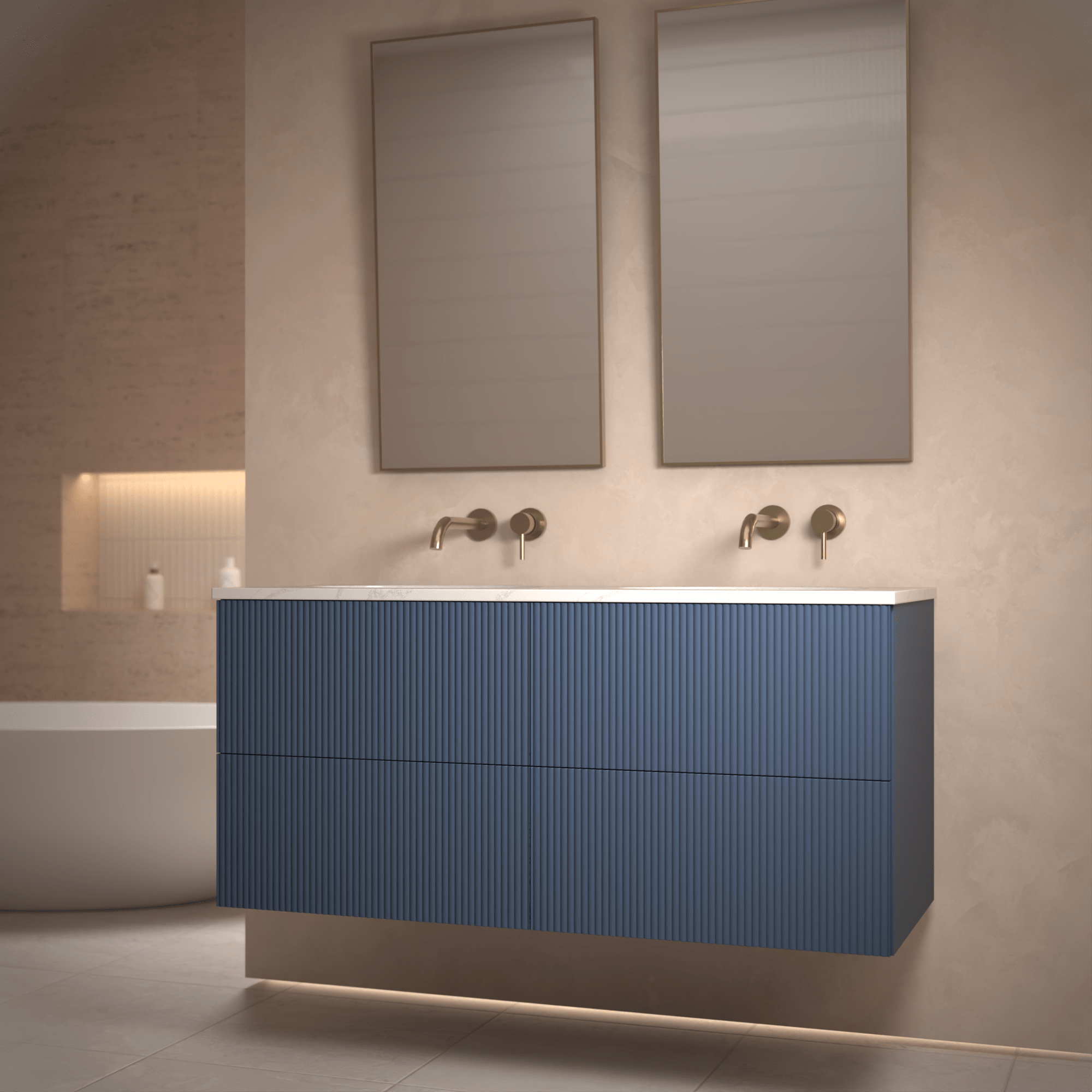The Reeded | Undermounted | Painted Double Vanity 1200mm Stiffkey Blue - Mockridge Design