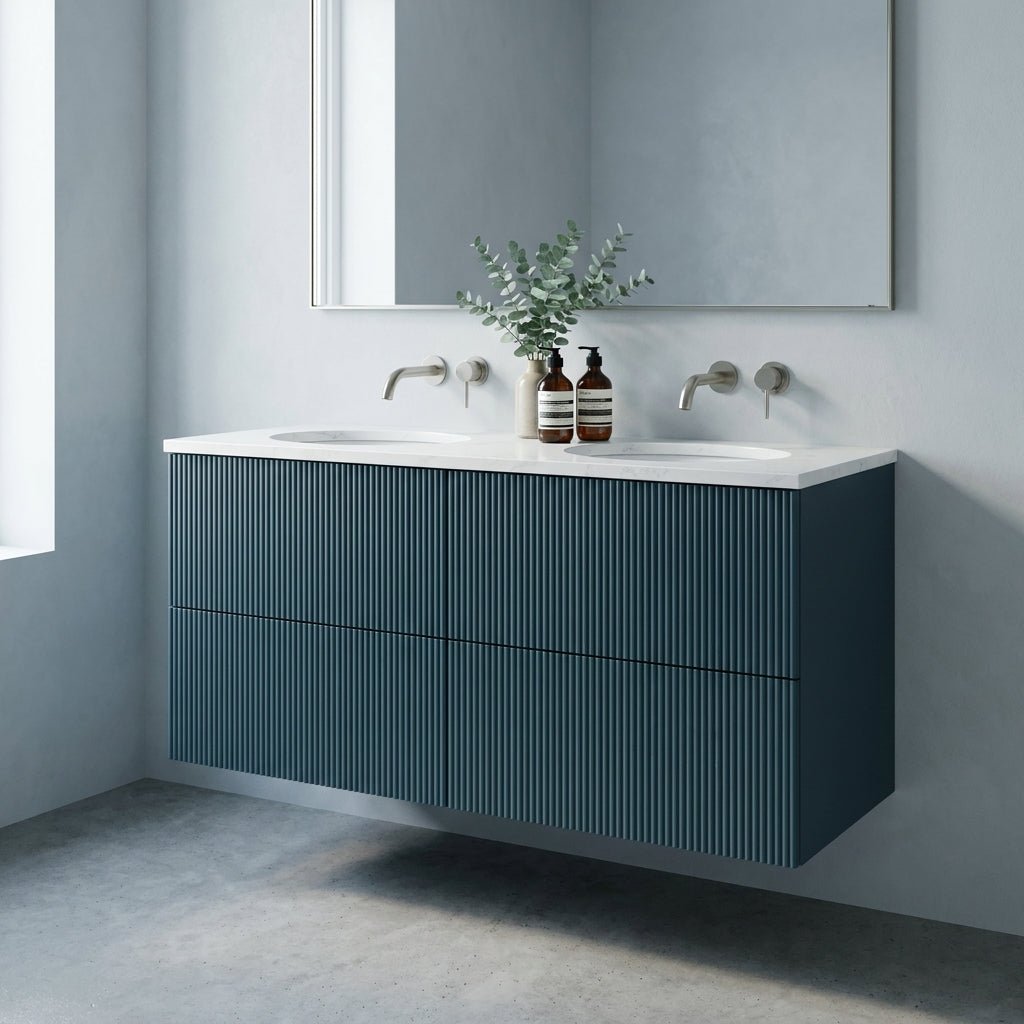 The Reeded | Undermounted | Painted Double Vanity 1200mm Stiffkey Blue - Mockridge Design