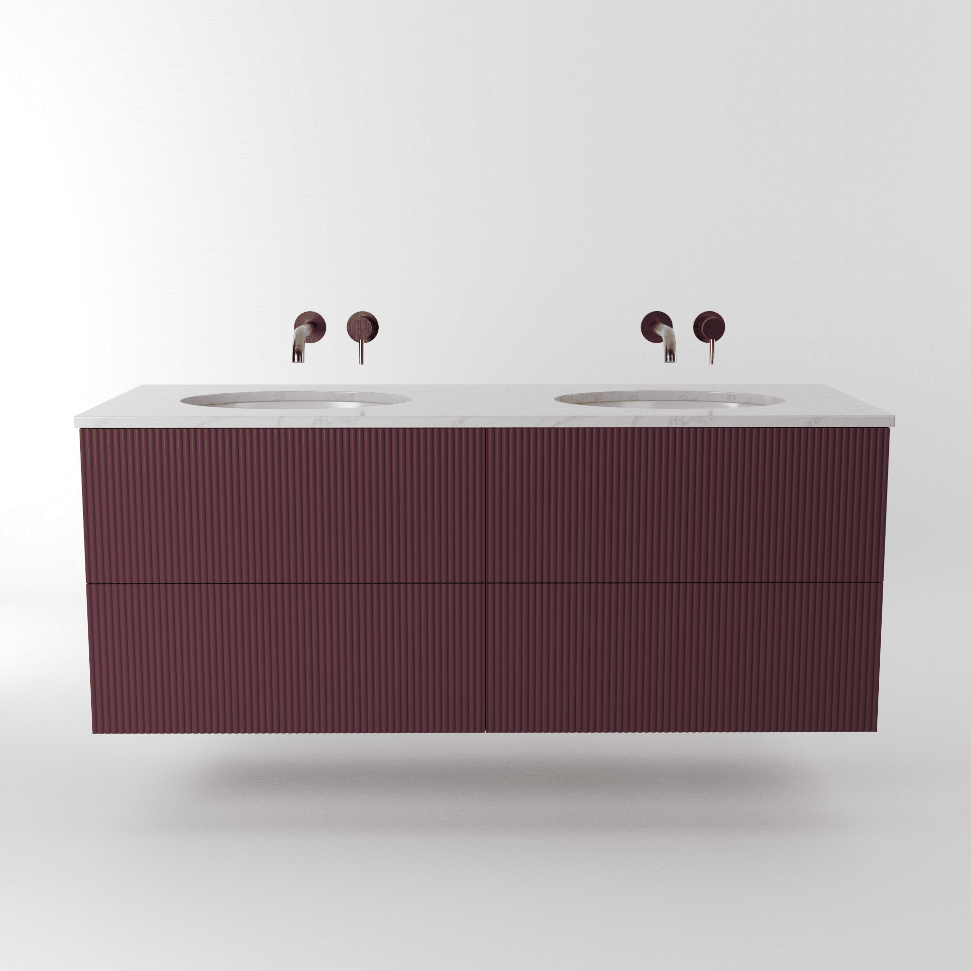 The Reeded | Undermounted | Painted Double Vanity 1400mm Brinjal - Mockridge Design