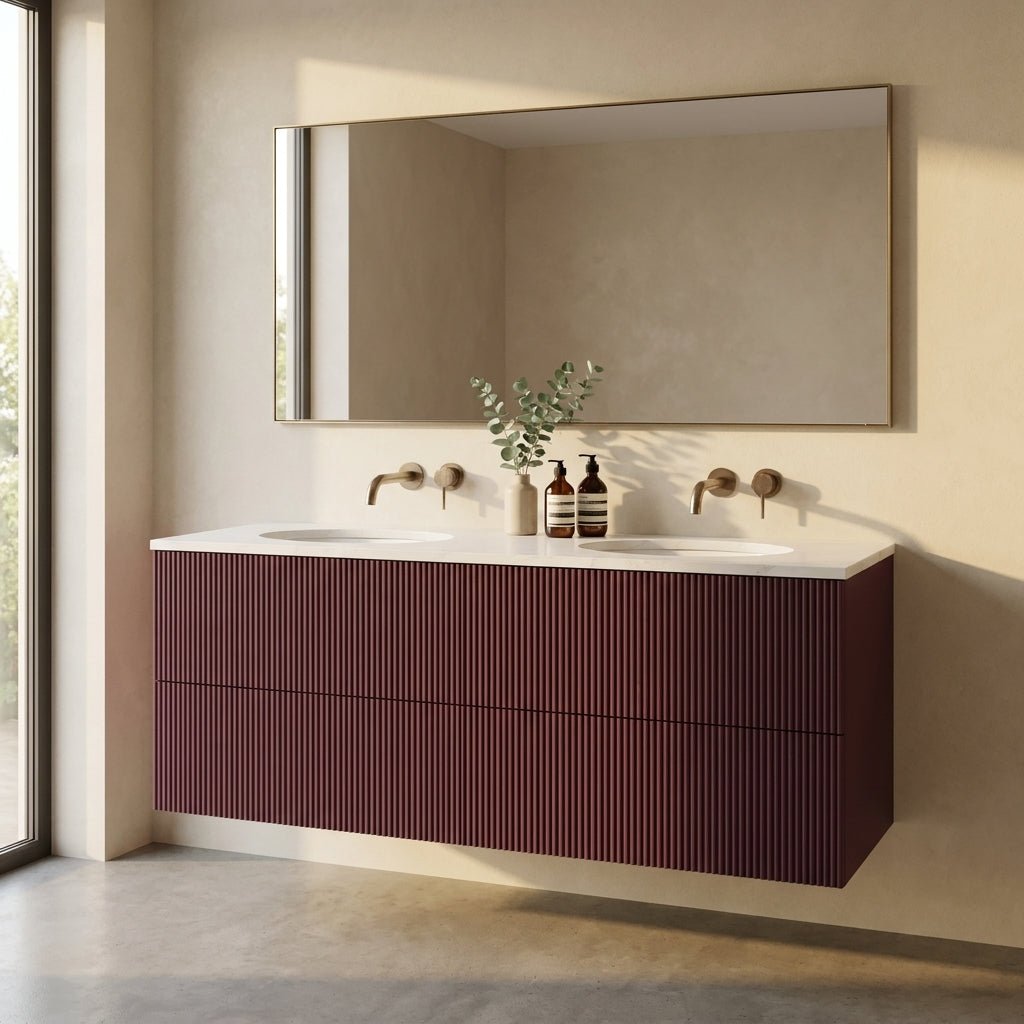 The Reeded | Undermounted | Painted Double Vanity 1400mm Brinjal - Mockridge Design