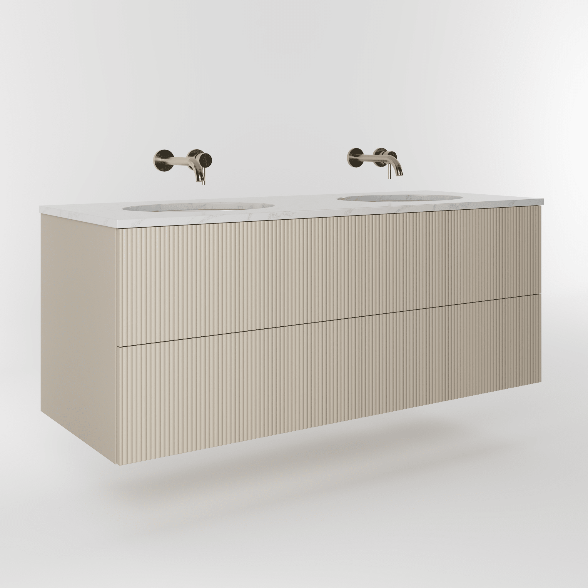 The Reeded | Undermounted | Painted Double Vanity 1400mm Elephants Breath - Mockridge Design