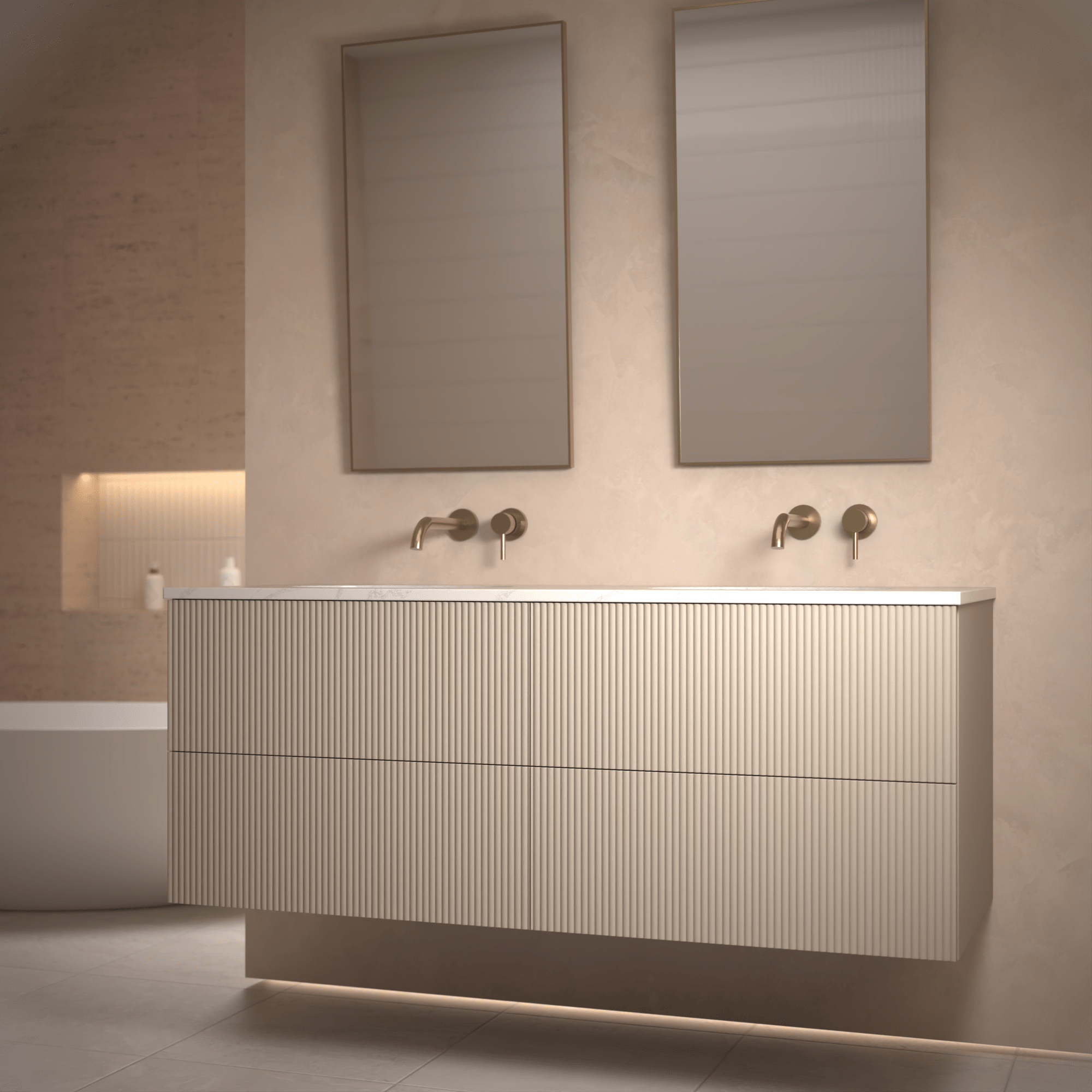 The Reeded | Undermounted | Painted Double Vanity 1400mm Elephants Breath - Mockridge Design