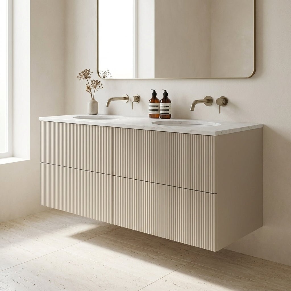 The Reeded | Undermounted | Painted Double Vanity 1400mm Elephants Breath - Mockridge Design