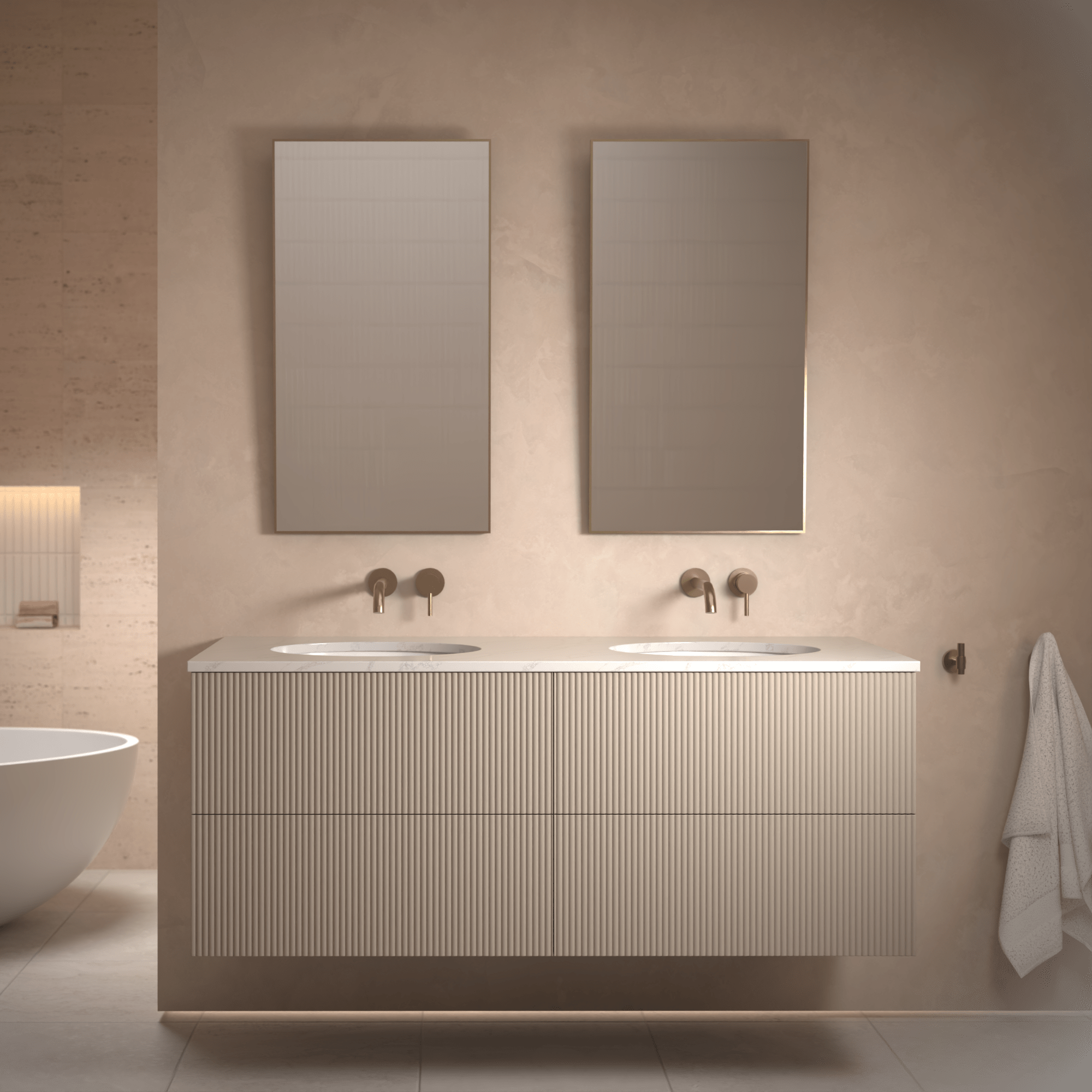 The Reeded | Undermounted | Painted Double Vanity 1400mm Elephants Breath - Mockridge Design