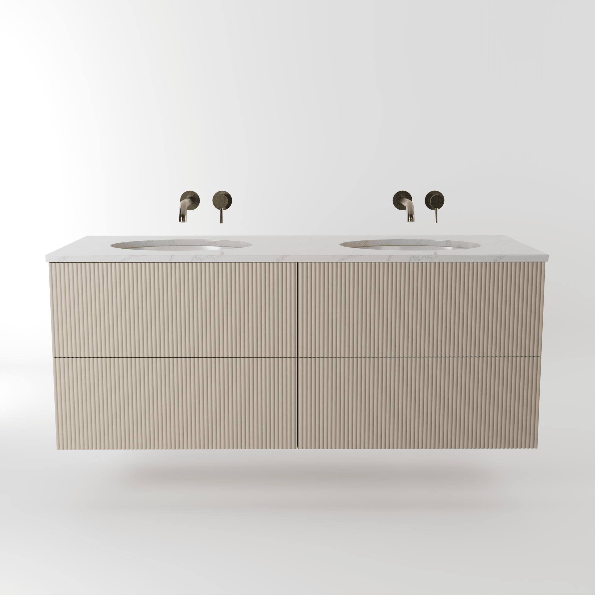 The Reeded | Undermounted | Painted Double Vanity 1400mm Elephants Breath - Mockridge Design