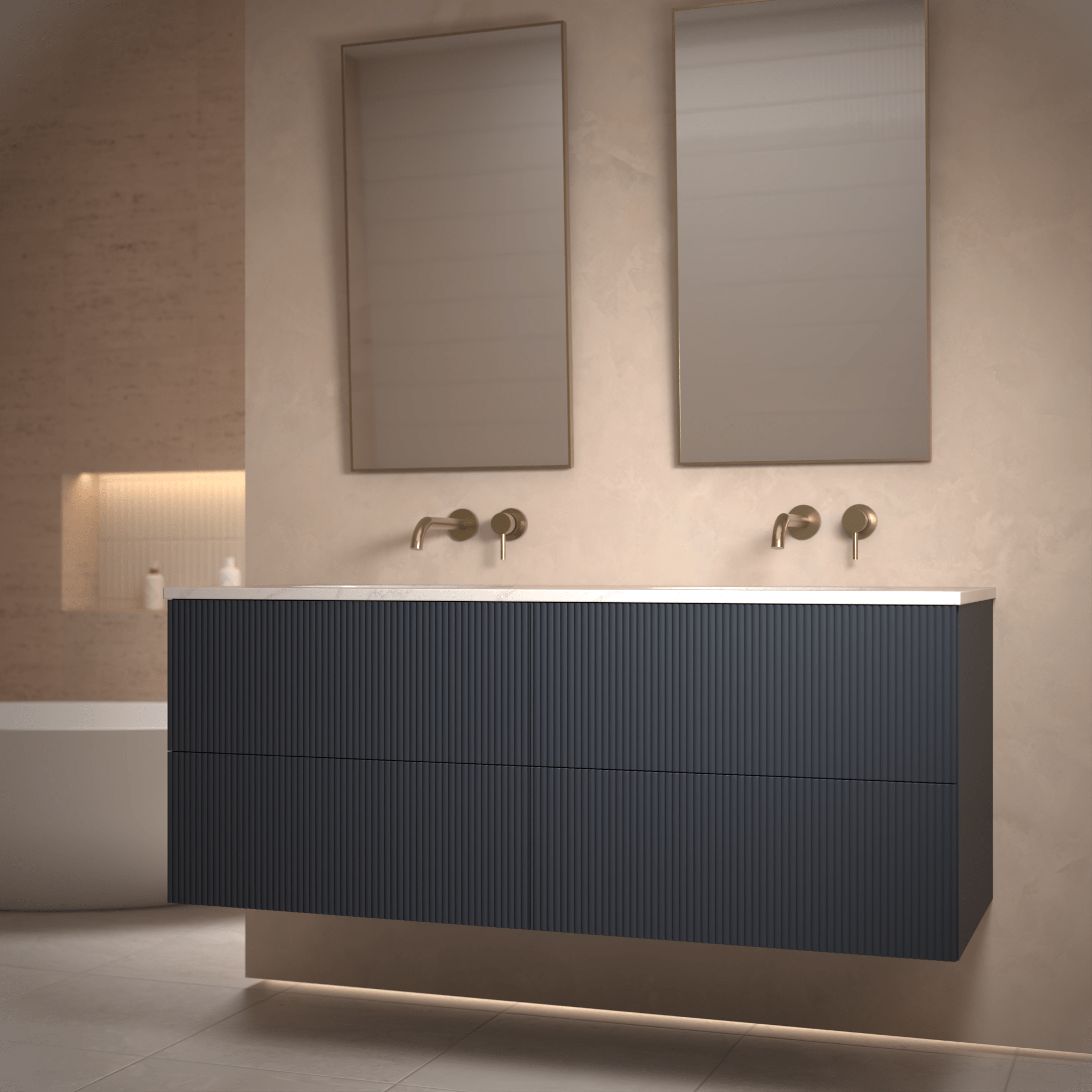 The Reeded | Undermounted | Painted Double Vanity 1400mm Railings - Mockridge Design