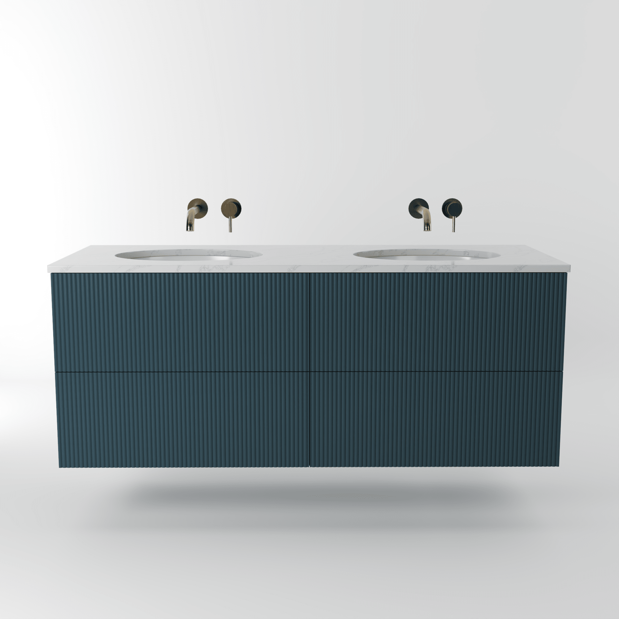 The Reeded | Undermounted | Painted Double Vanity 1400mm Stiffkey Blue - Mockridge Design