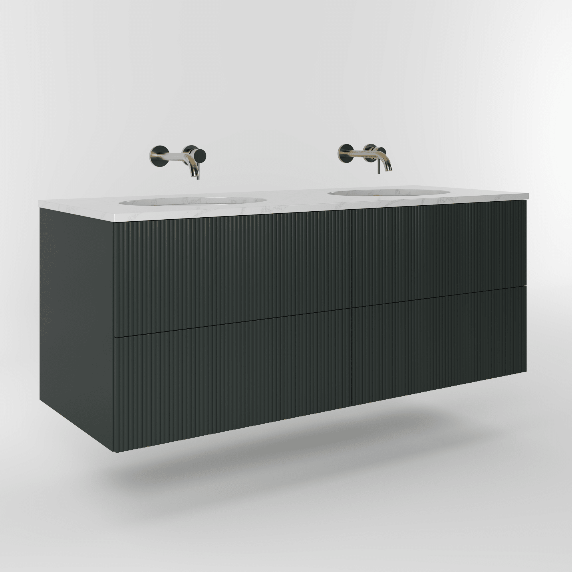 The Reeded | Undermounted | Painted Double Vanity 1400mm Studio Green - Mockridge Design