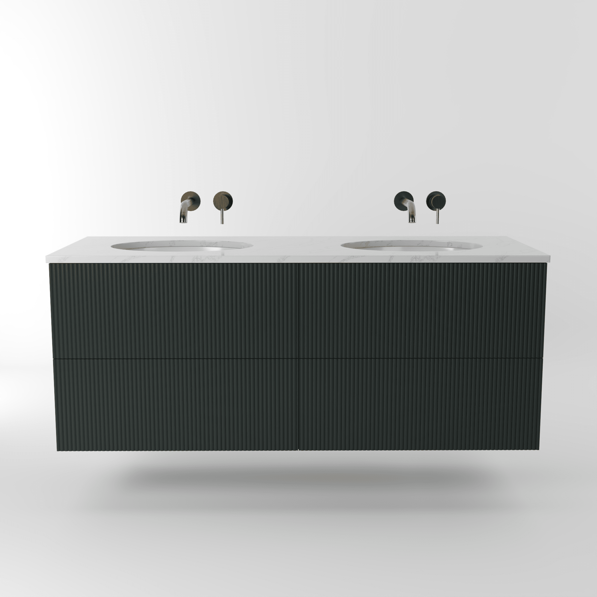 The Reeded | Undermounted | Painted Double Vanity 1400mm Studio Green - Mockridge Design