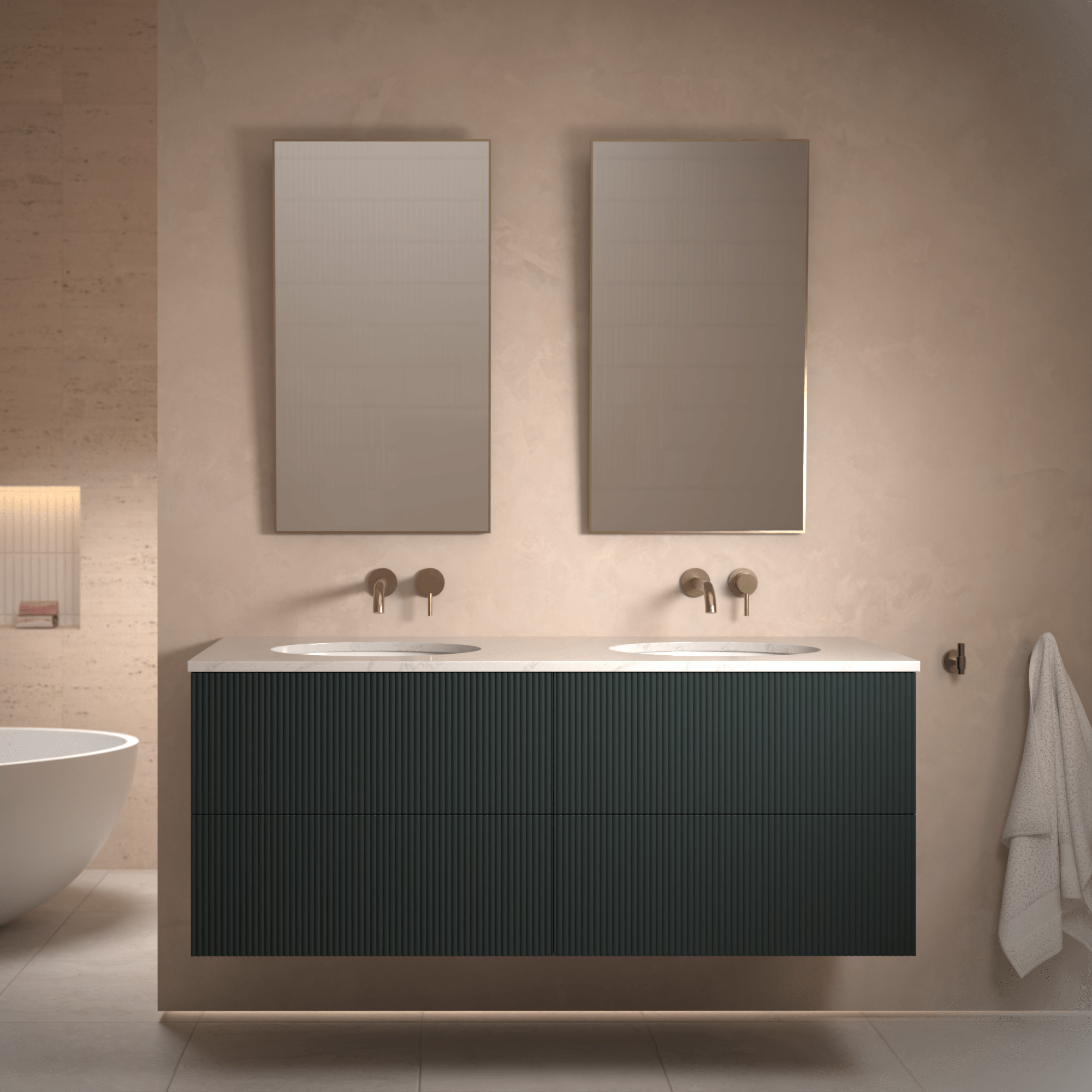 The Reeded | Undermounted | Painted Double Vanity 1400mm Studio Green - Mockridge Design