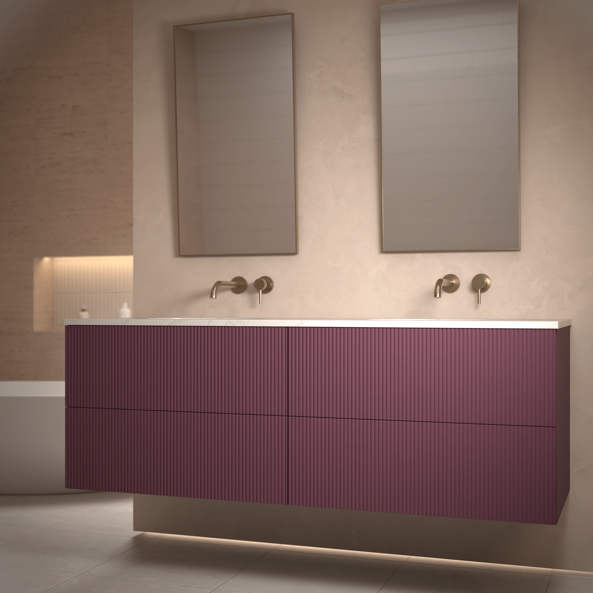 The Reeded | Undermounted | Painted Double Vanity 1600mm Brinjal - Mockridge Design