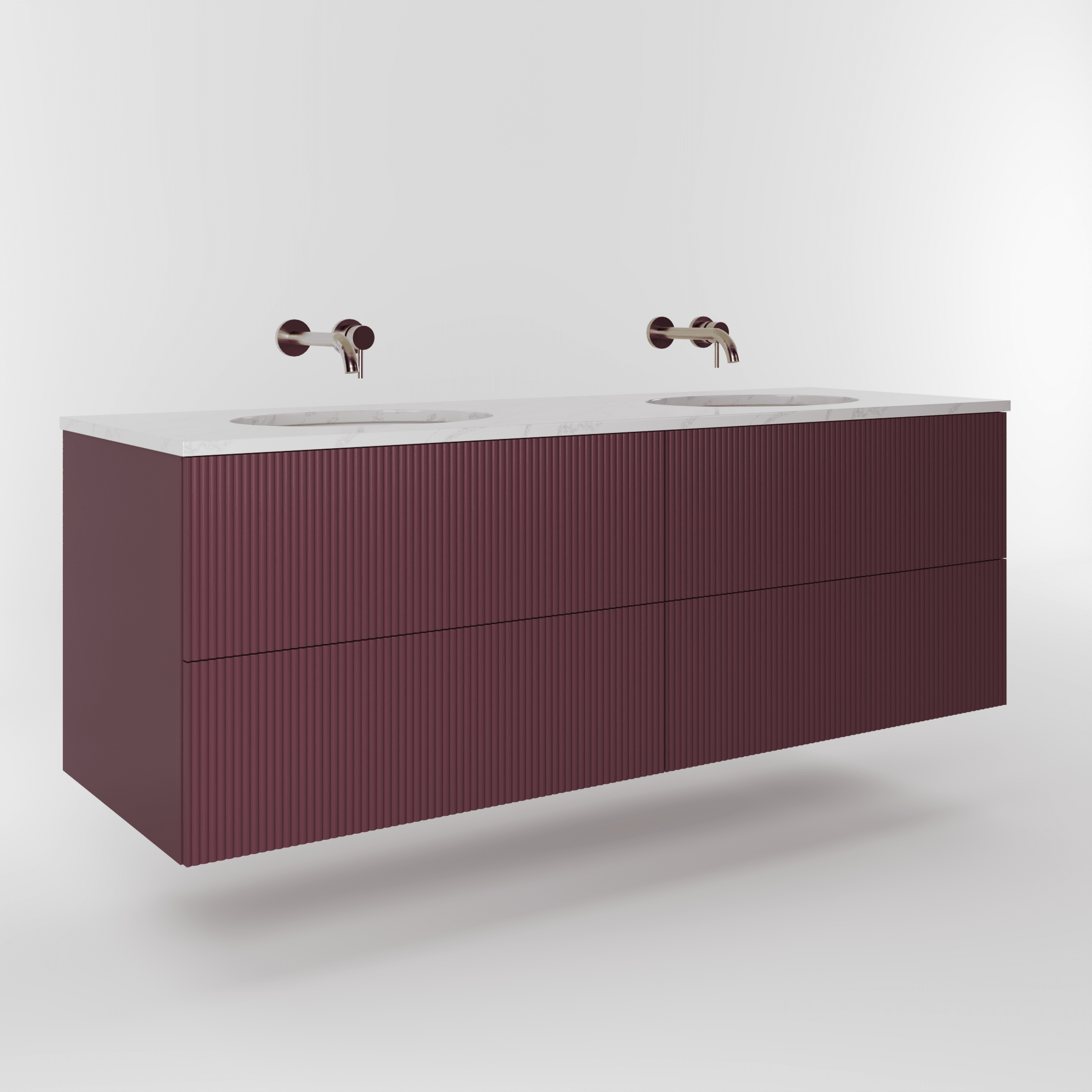 The Reeded | Undermounted | Painted Double Vanity 1600mm Brinjal - Mockridge Design
