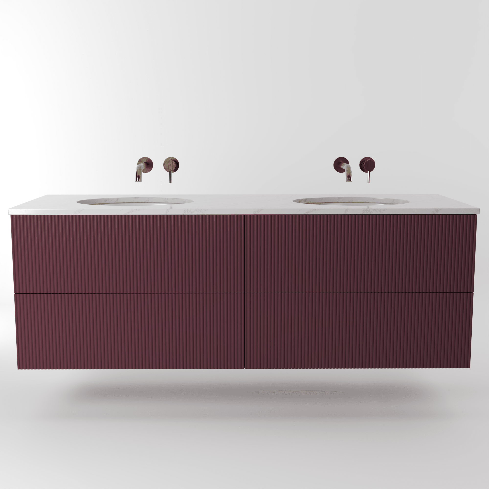 The Reeded | Undermounted | Painted Double Vanity 1600mm Brinjal - Mockridge Design