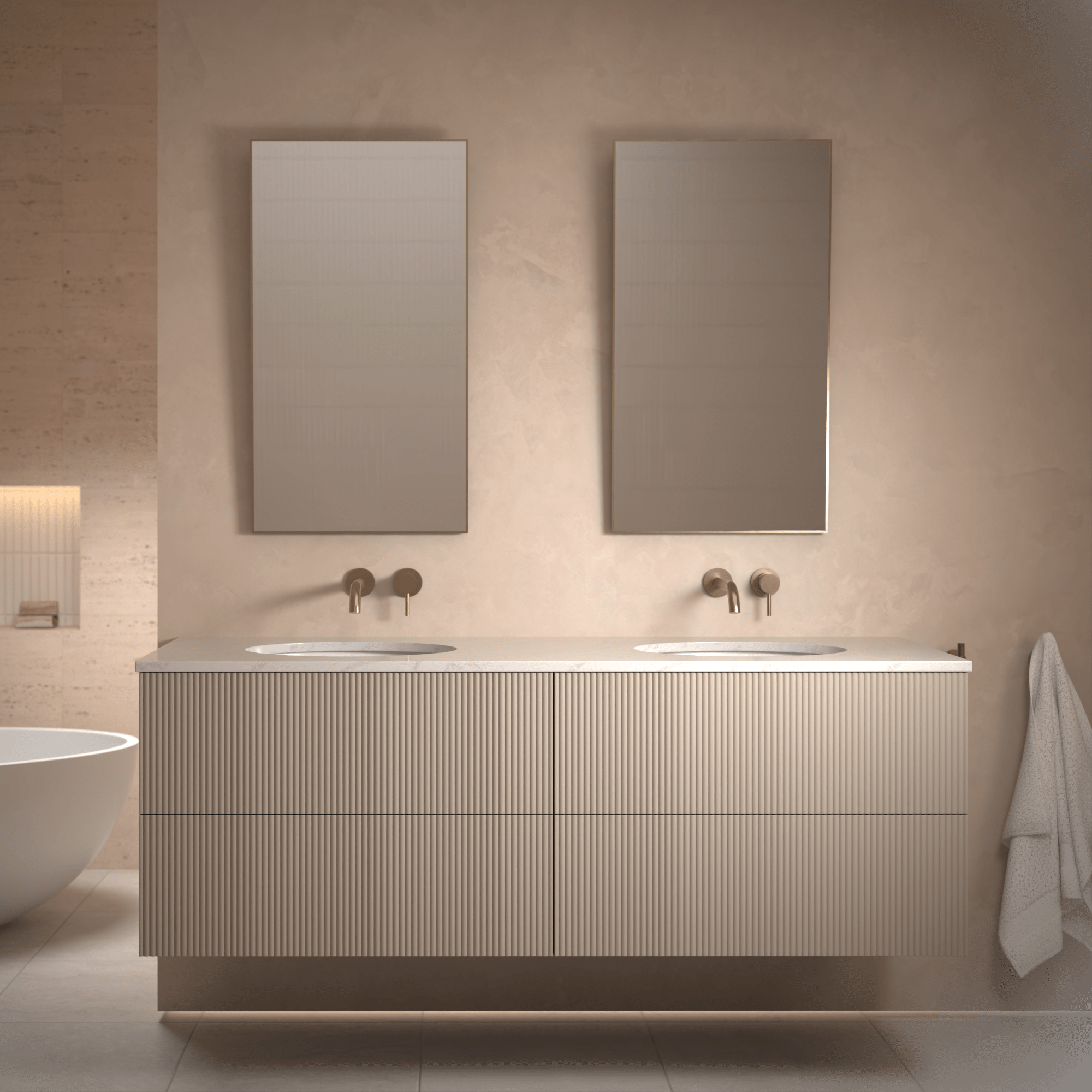 The Reeded | Undermounted | Painted Double Vanity 1600mm Elephants Breath - Mockridge Design
