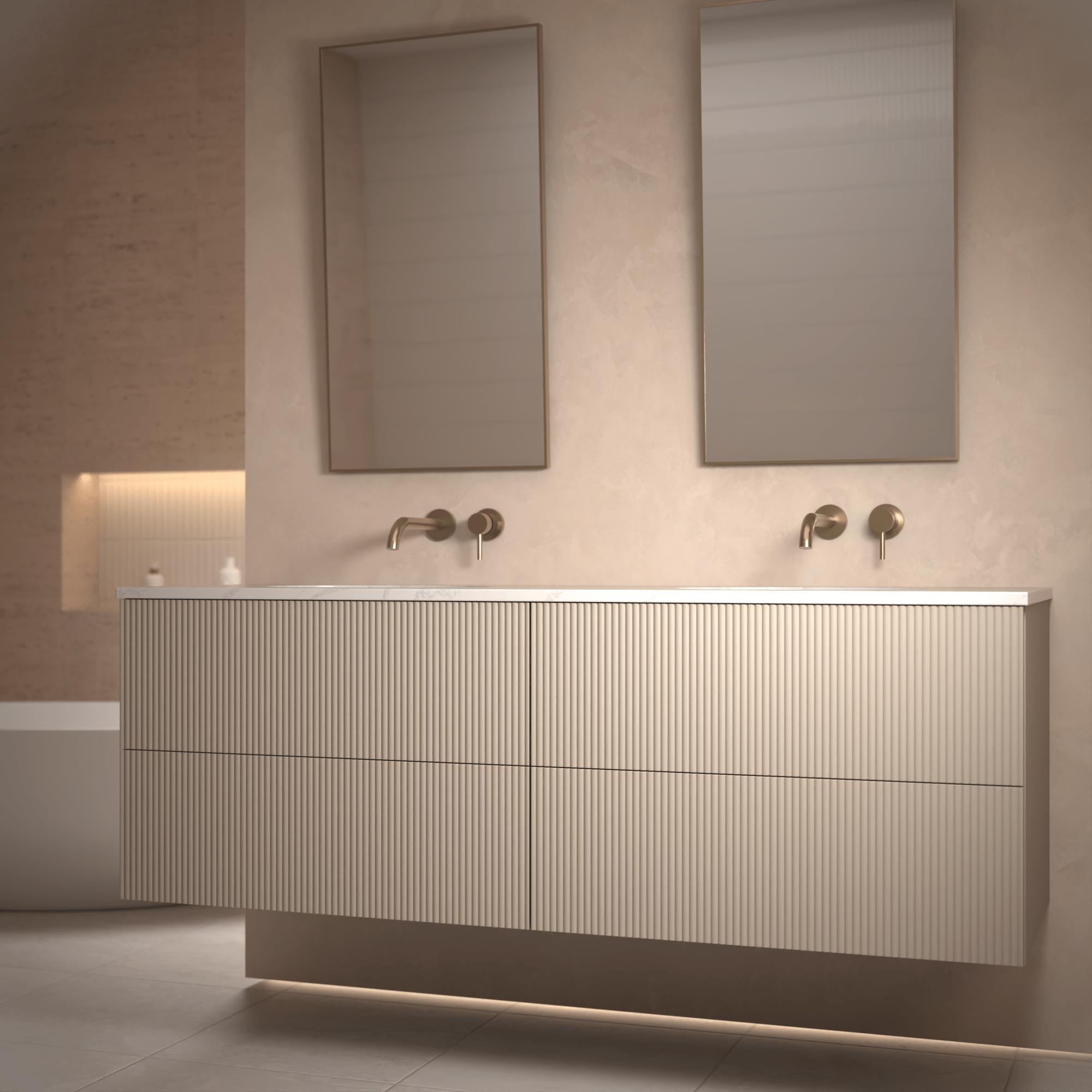 The Reeded | Undermounted | Painted Double Vanity 1600mm Elephants Breath - Mockridge Design