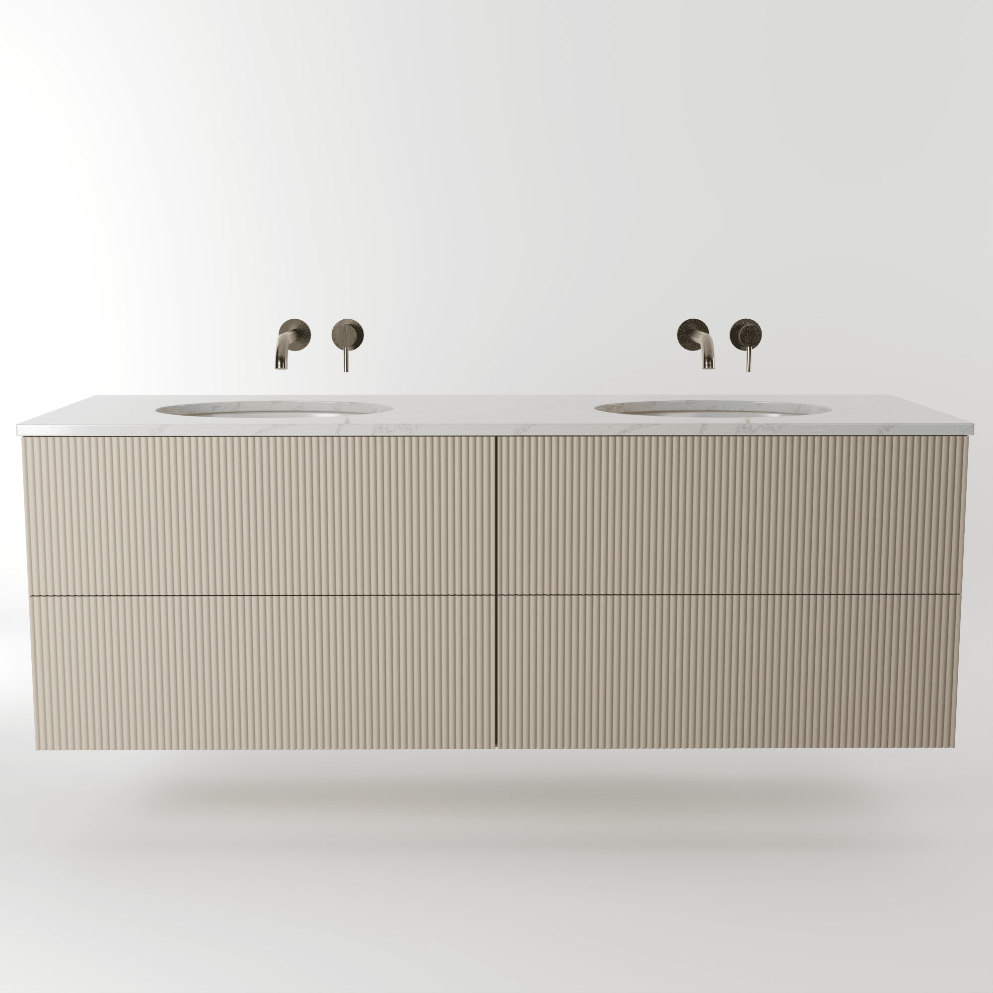 The Reeded | Undermounted | Painted Double Vanity 1600mm Elephants Breath - Mockridge Design