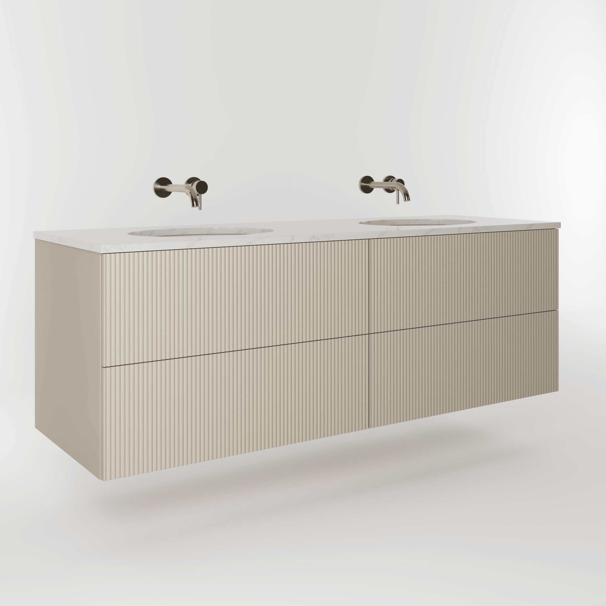 The Reeded | Undermounted | Painted Double Vanity 1600mm Elephants Breath - Mockridge Design