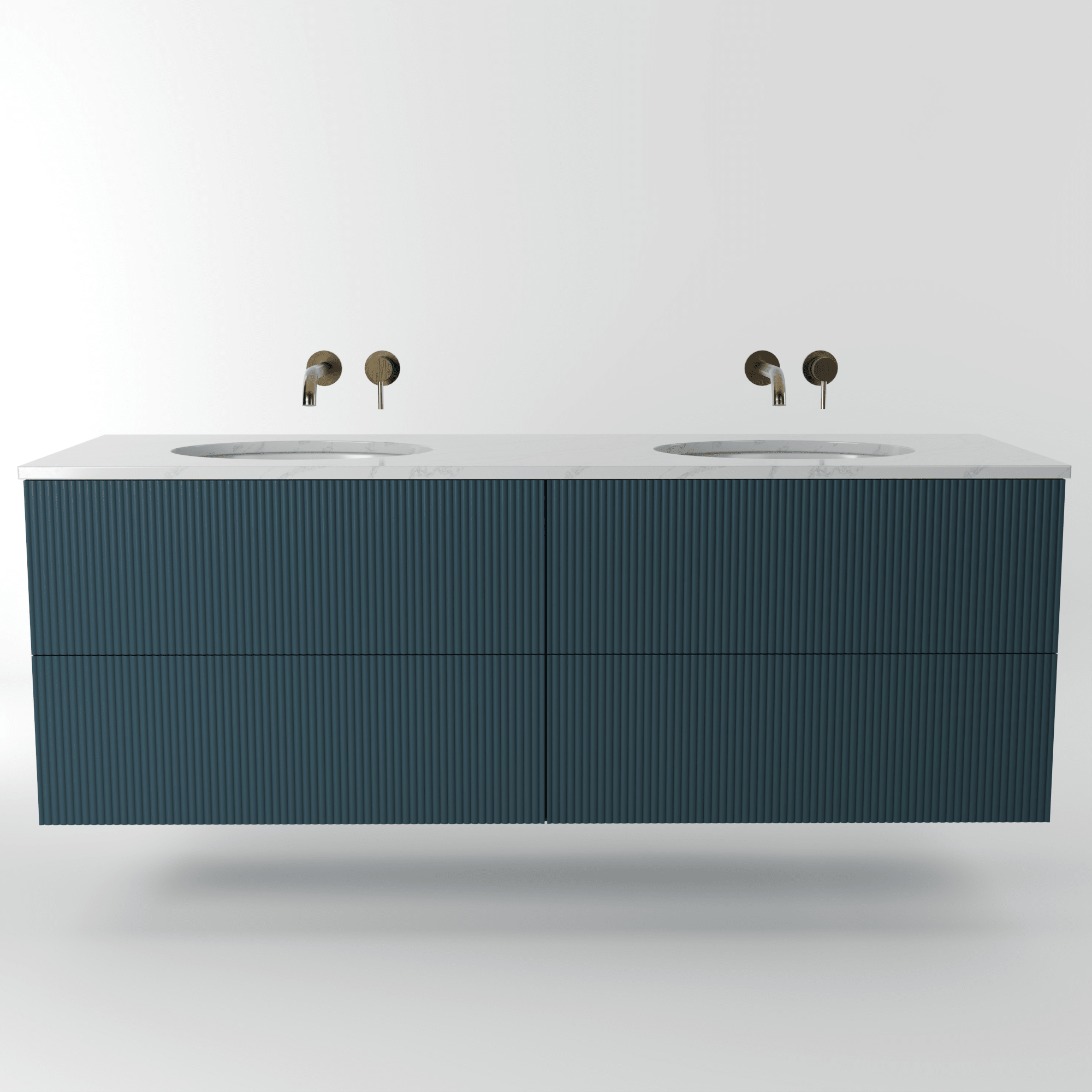 The Reeded | Undermounted | Painted Double Vanity 1600mm Stiffkey Blue - Mockridge Design
