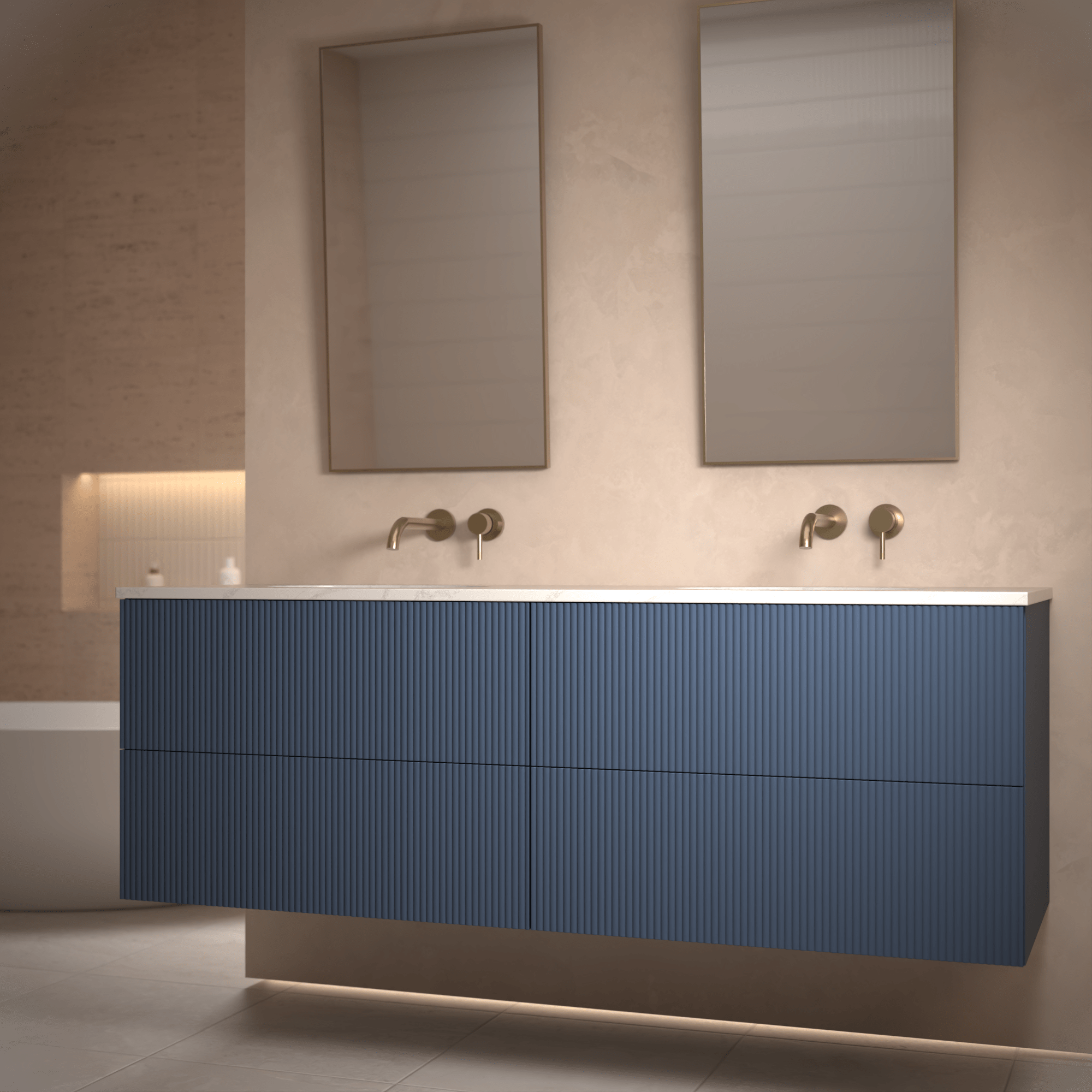 The Reeded | Undermounted | Painted Double Vanity 1600mm Stiffkey Blue - Mockridge Design